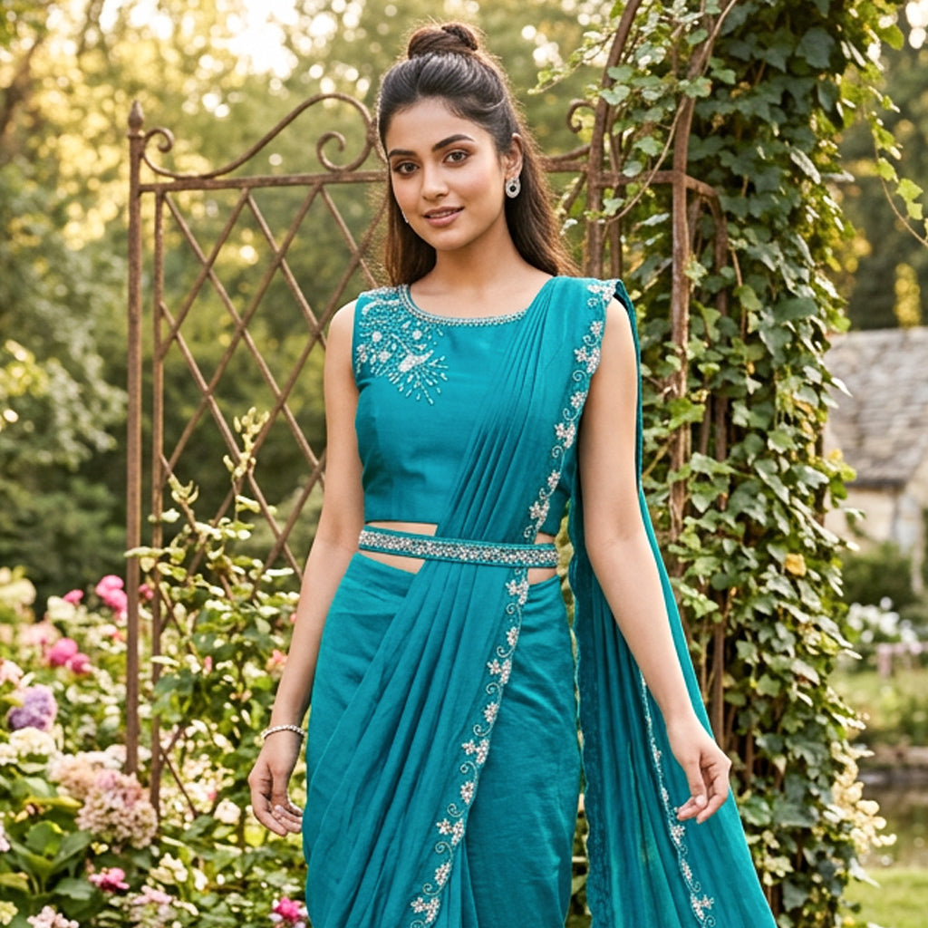 Dark Blue Color Girls Branded Readymade Sarees