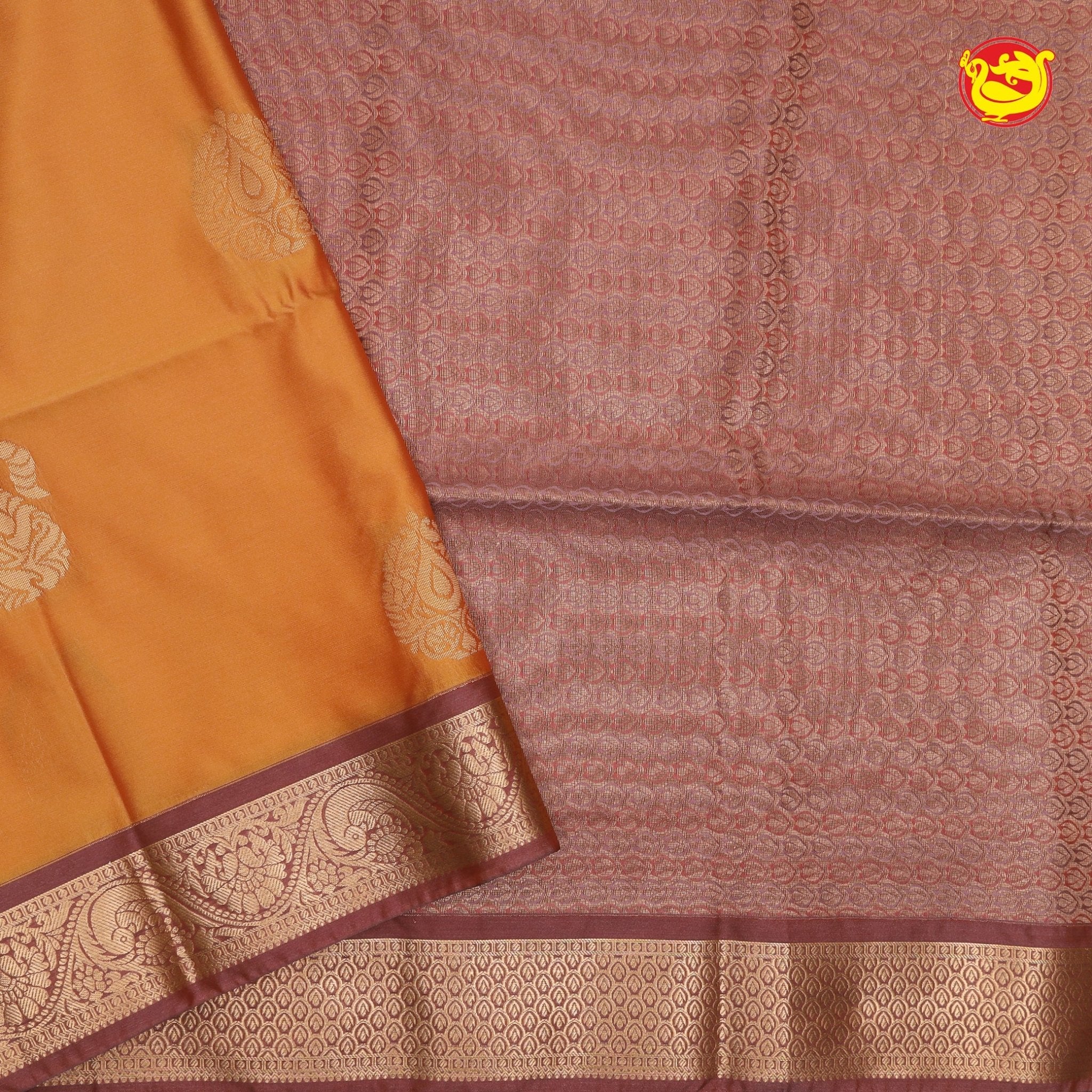 Mustard yellow with light Maroon Soft Silk Saree - Thenianantham