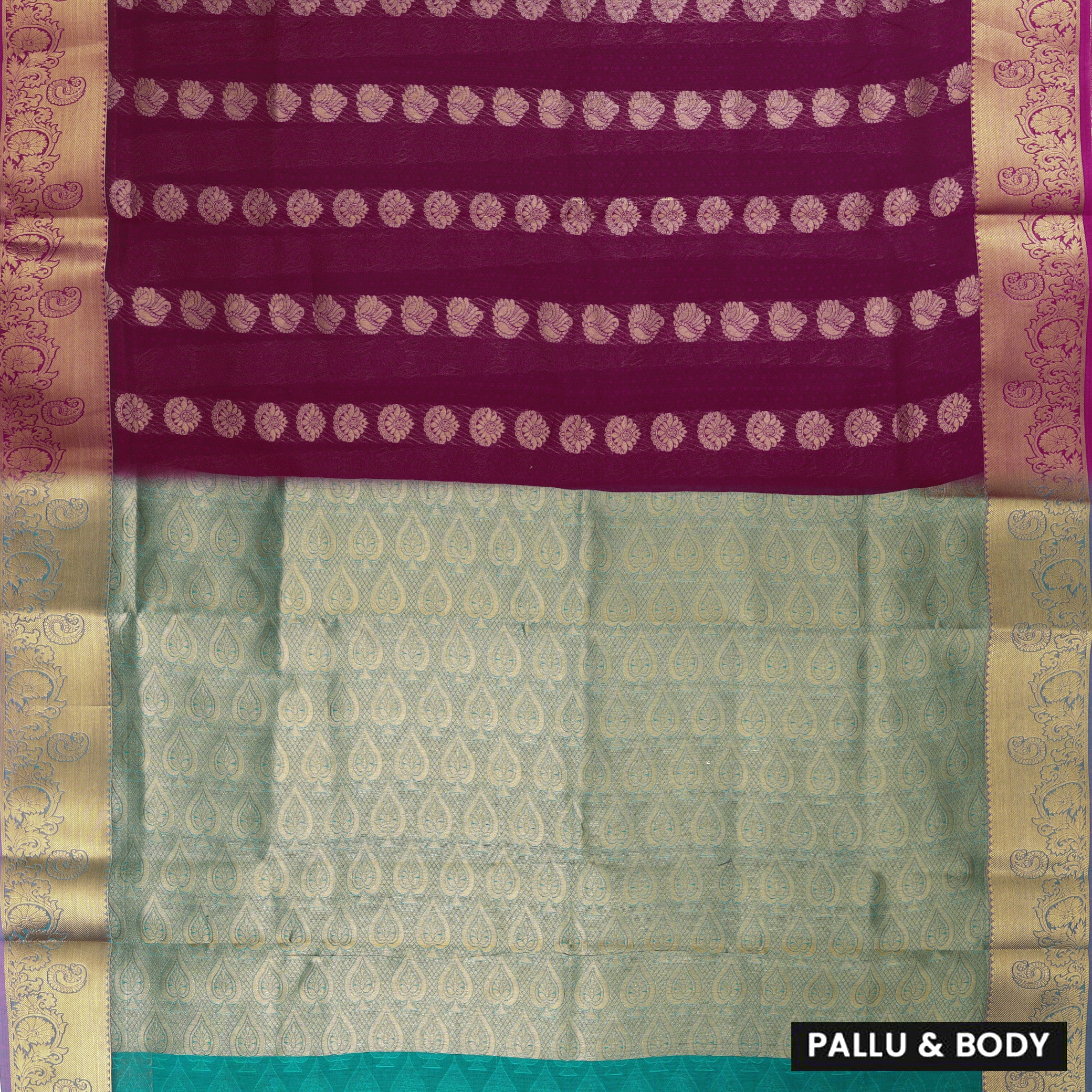 Maroon With Green Silk Cotton Saree