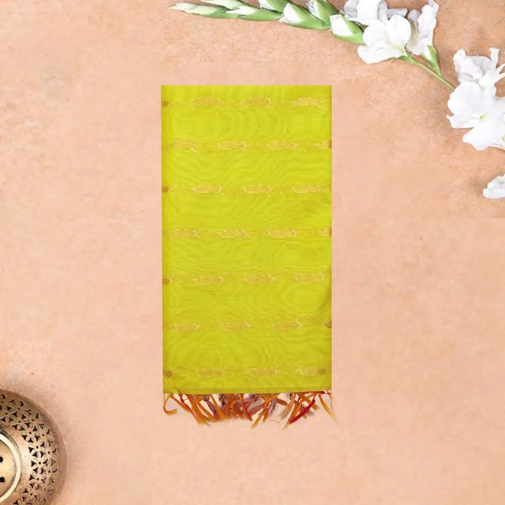 Lime Green With Red Semi Silk Cotton Saree