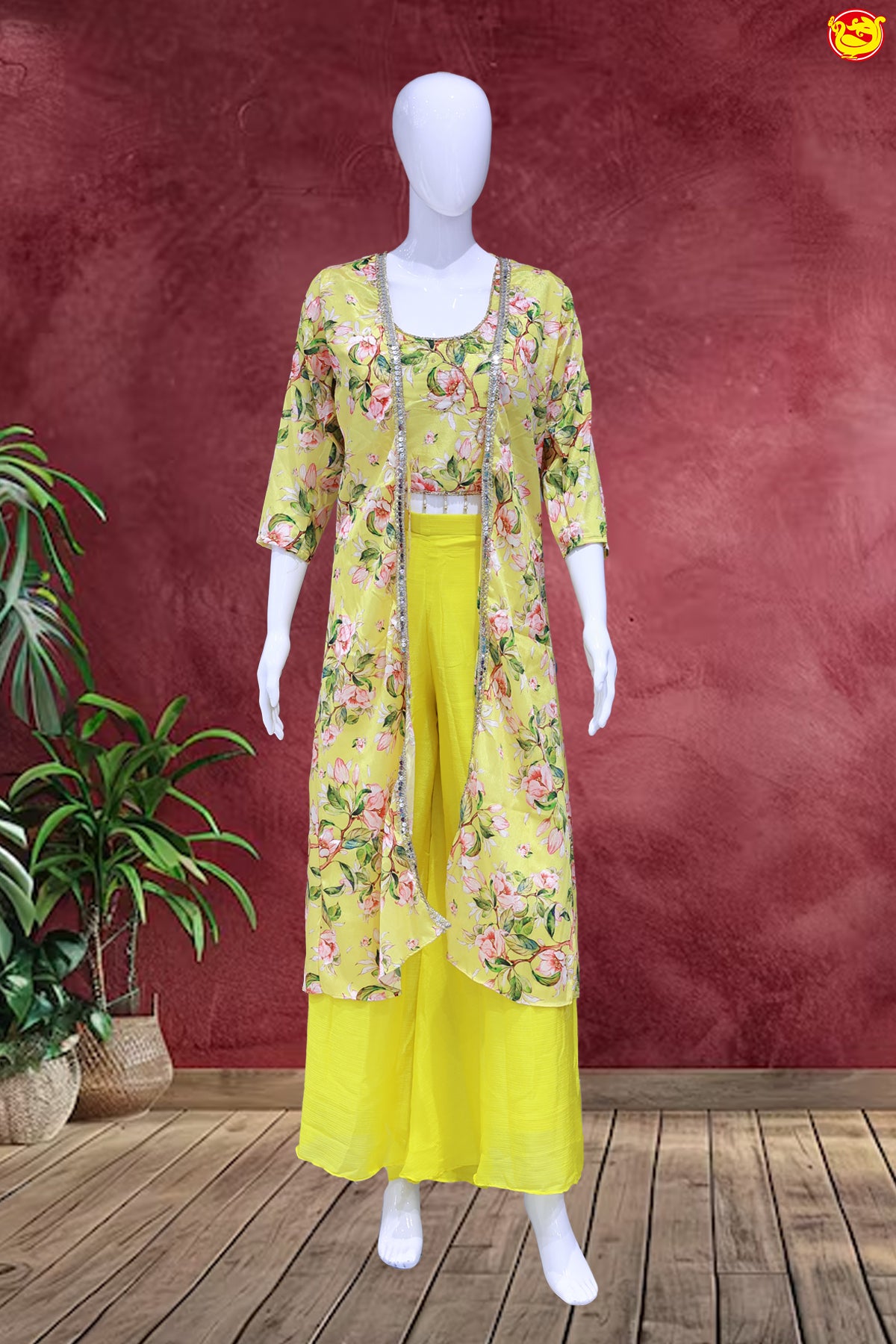 Crop Top Palazzo with Long Jacket