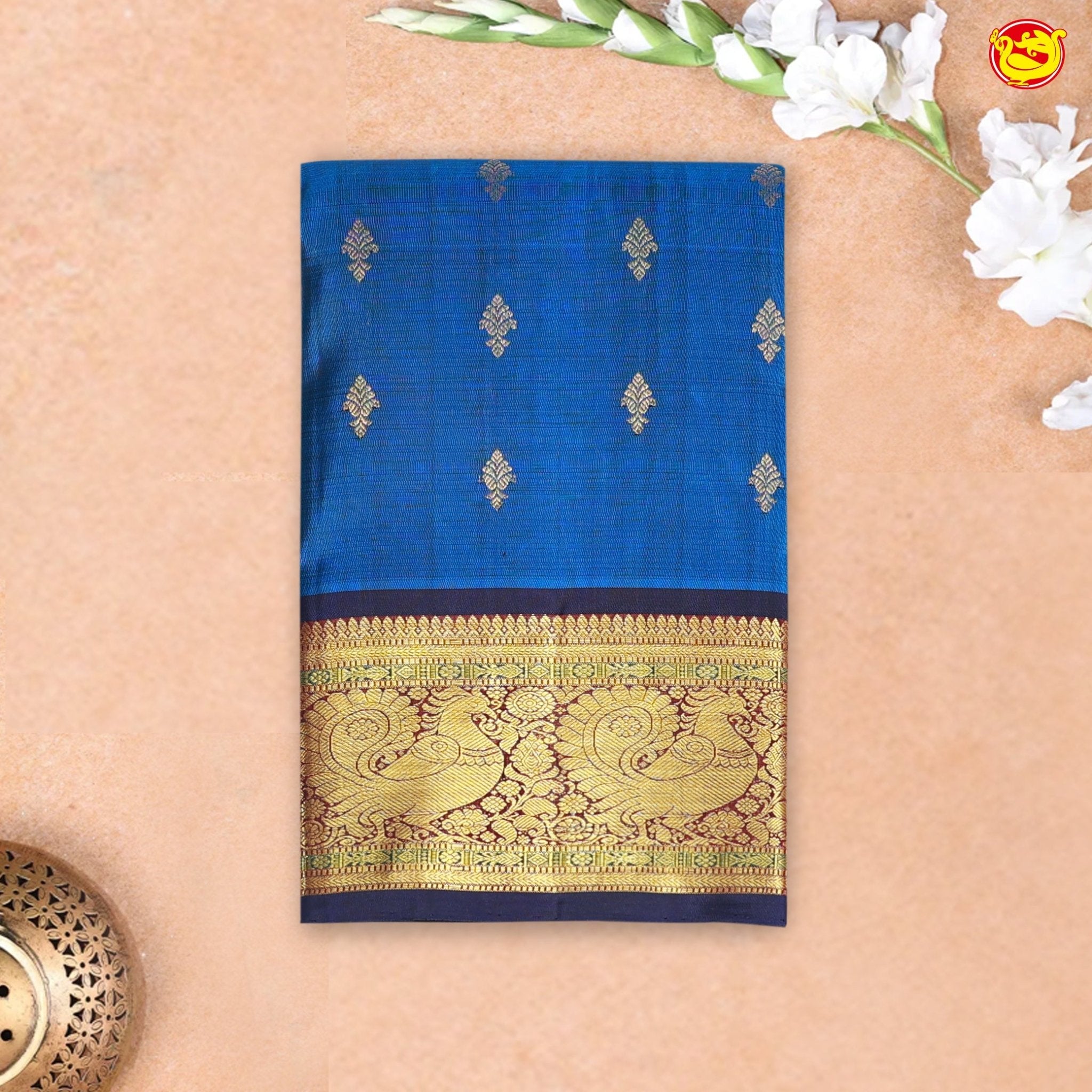 Royal Blue with Navy Blue Traditional Buttas Soft Silk Saree - Thenianantham