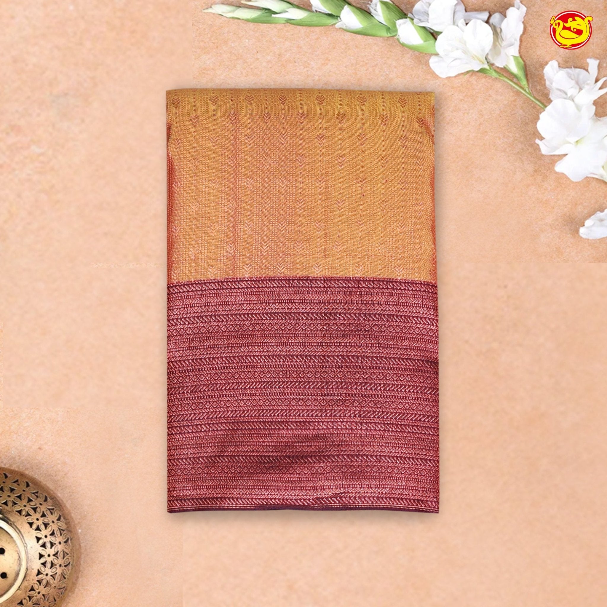 Fenugreek Yellow with Wine Traditional Buttas Soft Silk Saree - Thenianantham