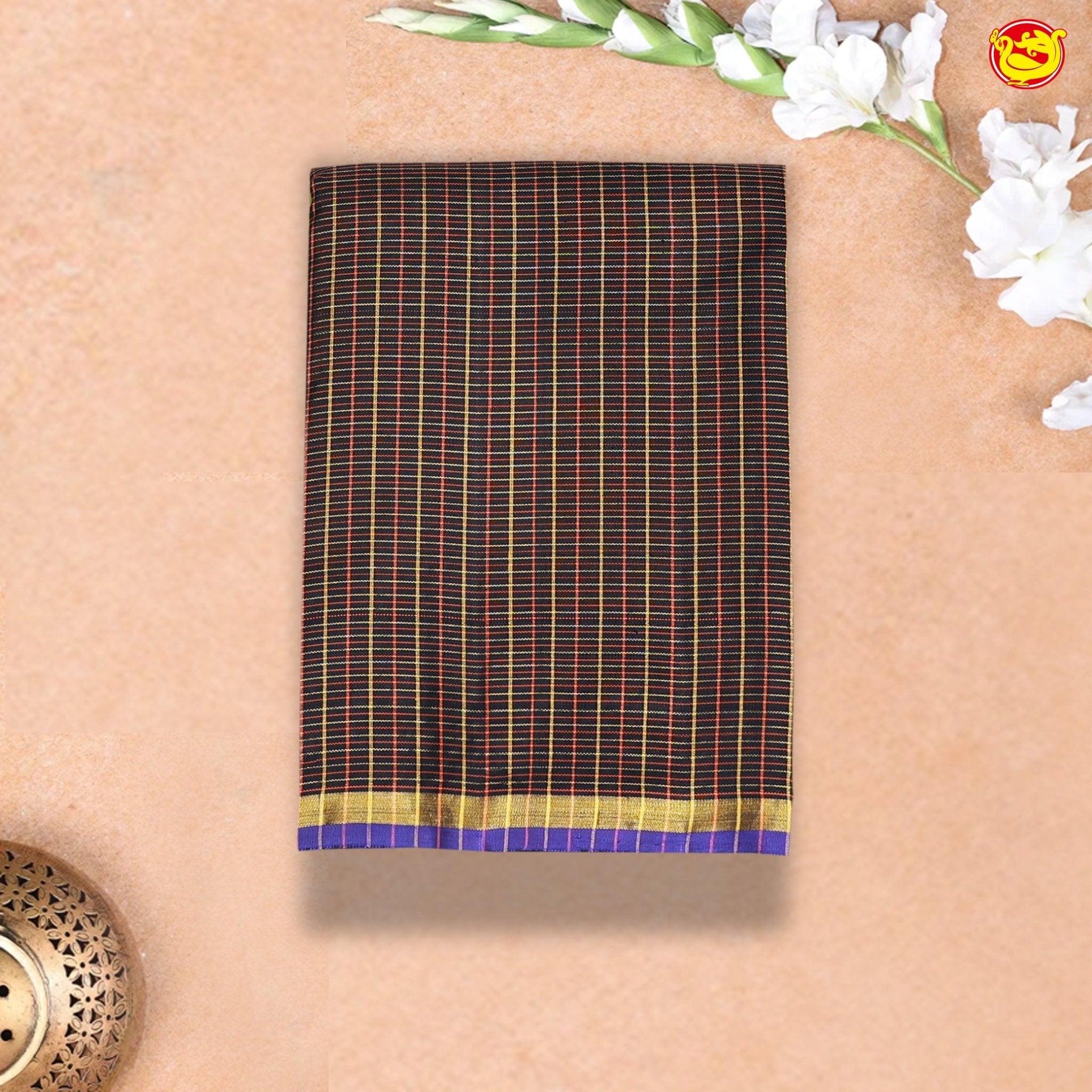 Multicolor Checked Motifs Soft Silk Saree - Thenianantham