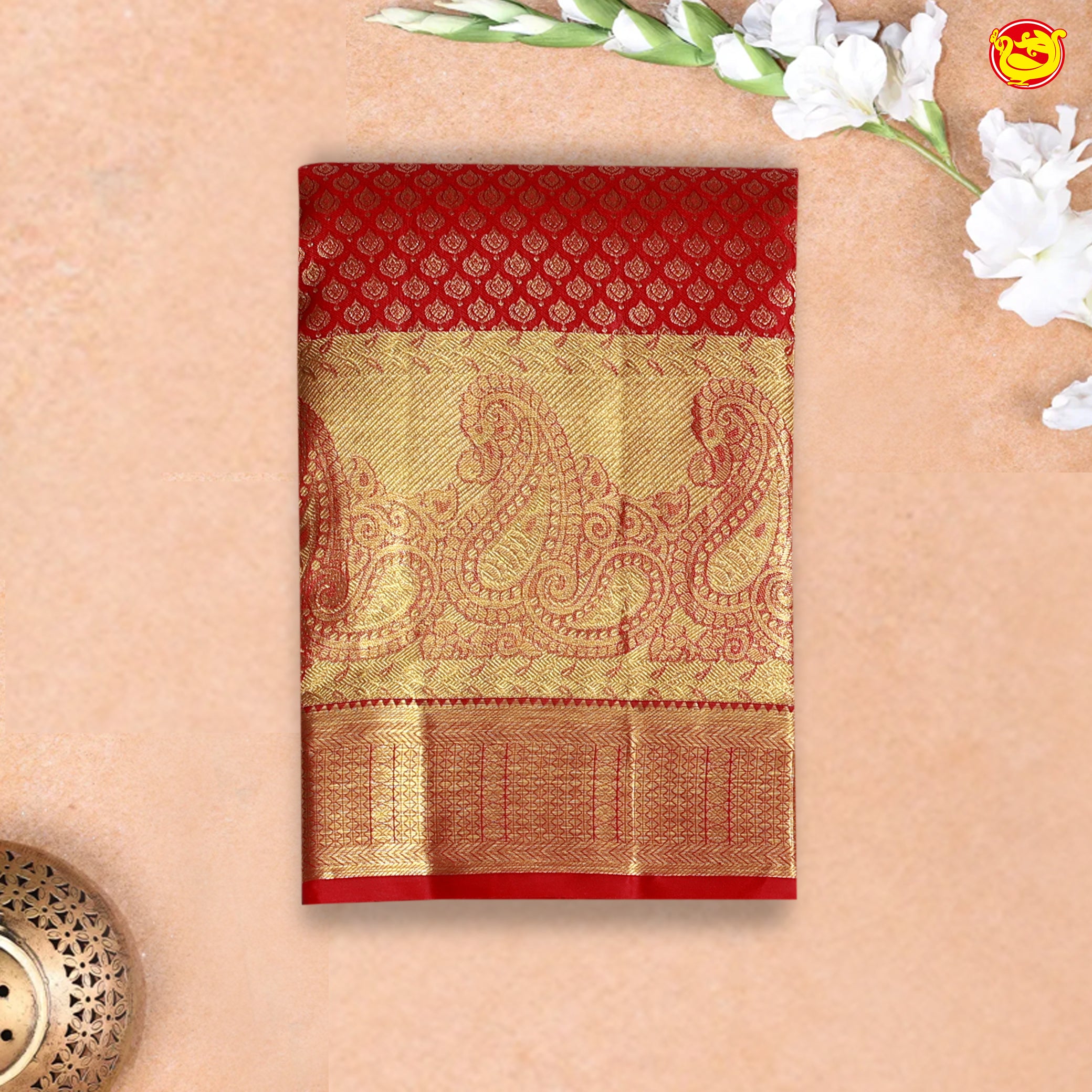 Dark Red with Traditional Mango Motifs in Gold Zari Border Wedding Silk Saree