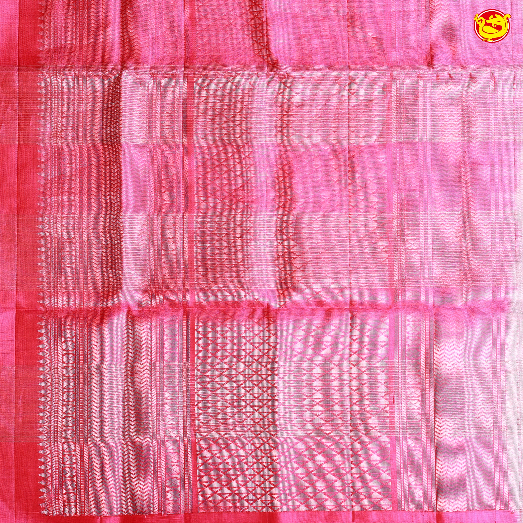 Grey with Pink Pallu Traditional Buttas in Silver Zari Soft Silk Saree