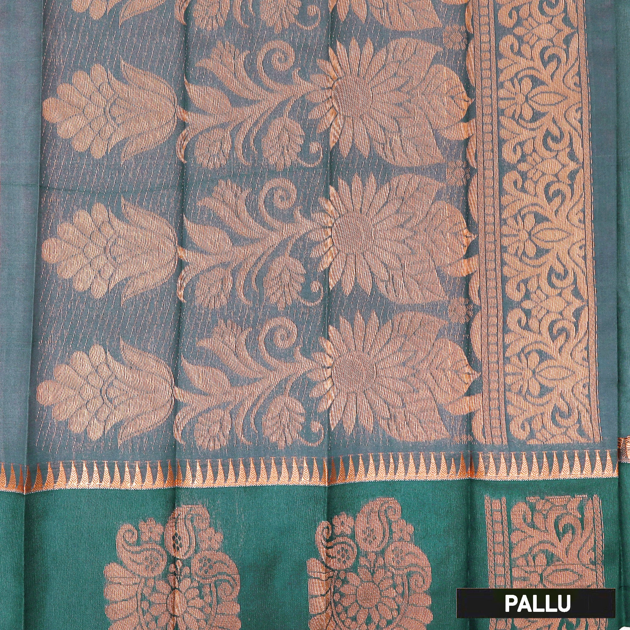 Peach With Dark Green Silk Cotton Saree