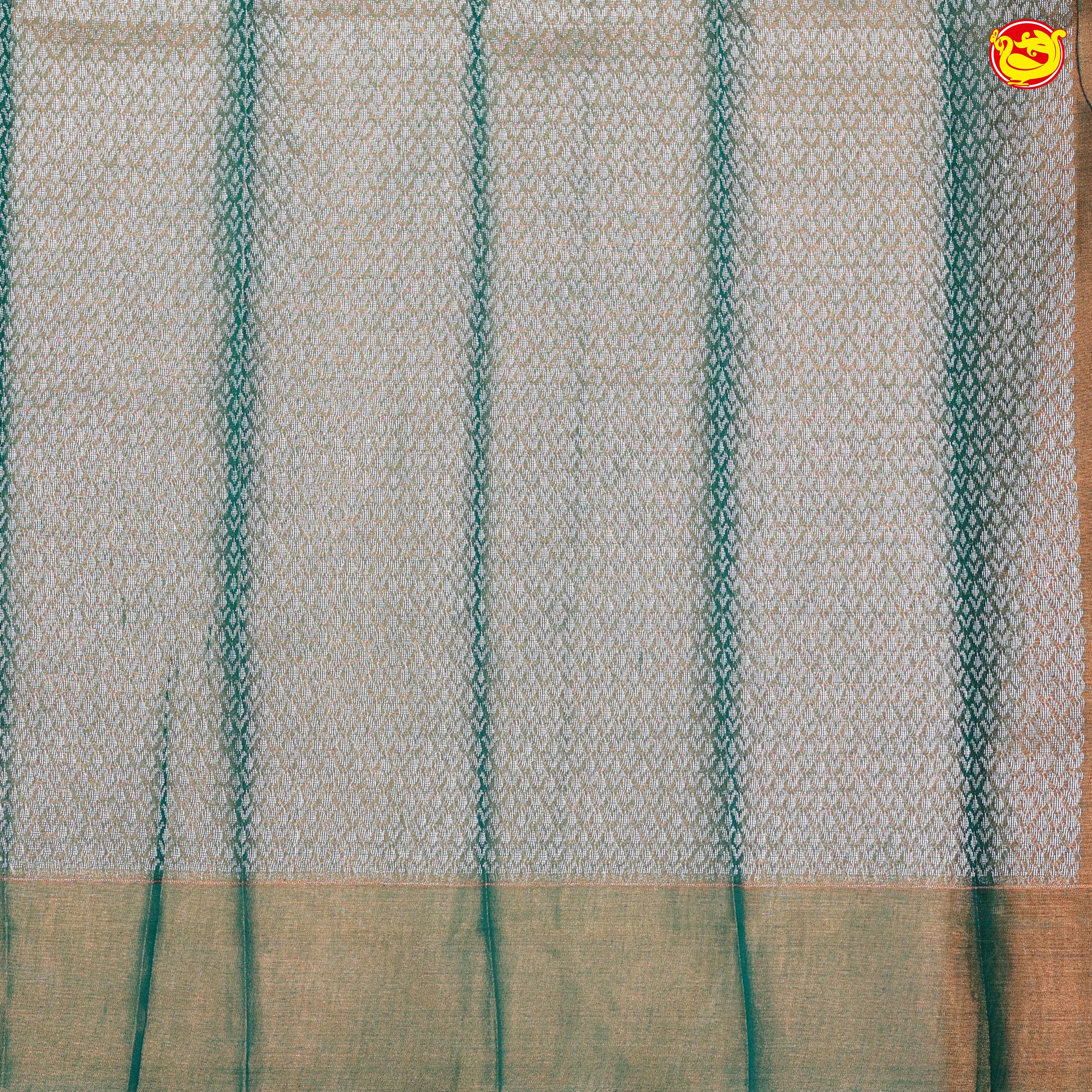 Orange with Green Floral Design Kotta Tissue Saree