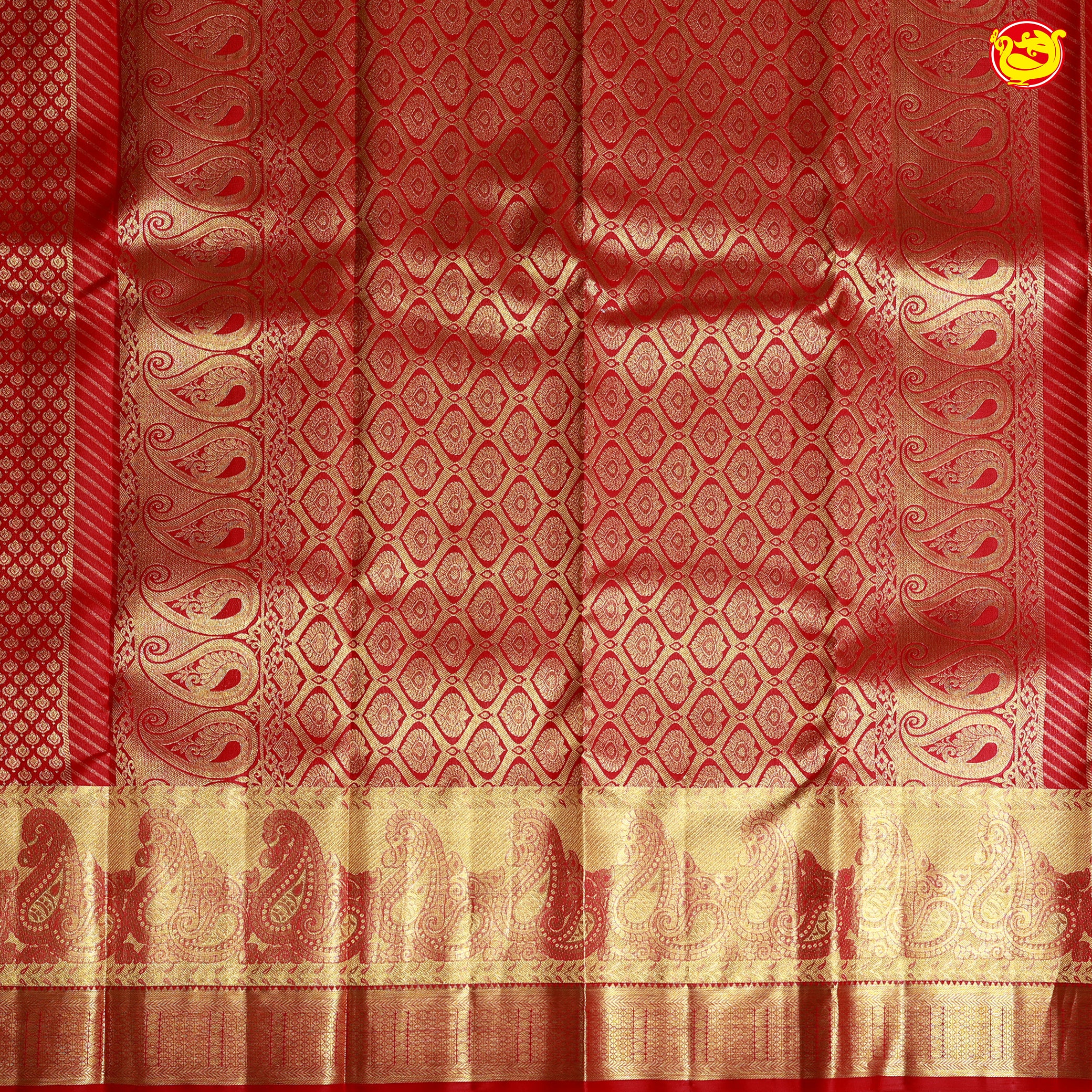 Dark Red with Traditional Mango Motifs in Gold Zari Border Wedding Silk Saree