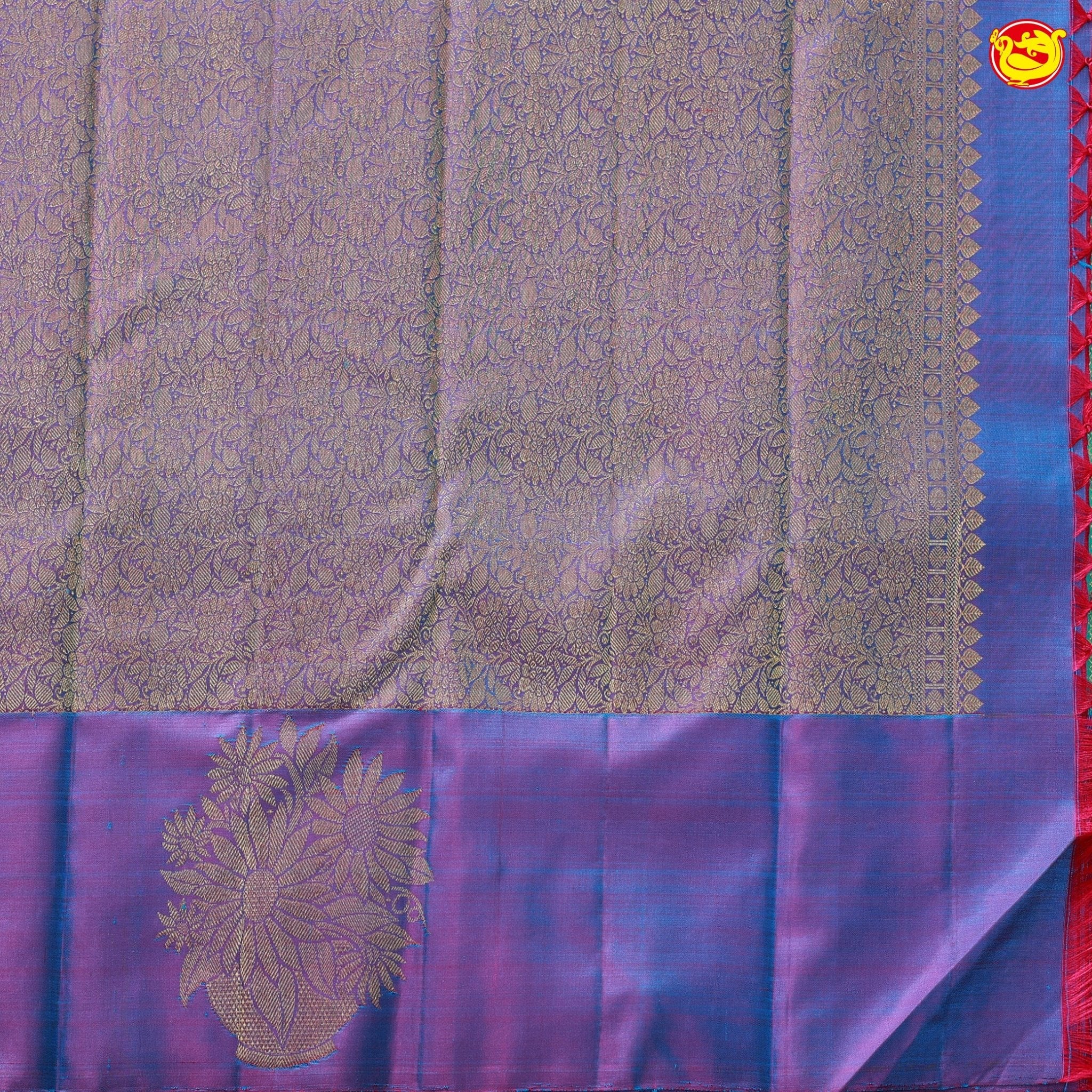 Light Sea Green with Purple Buttas Motifs Soft Silk Saree - Thenianantham