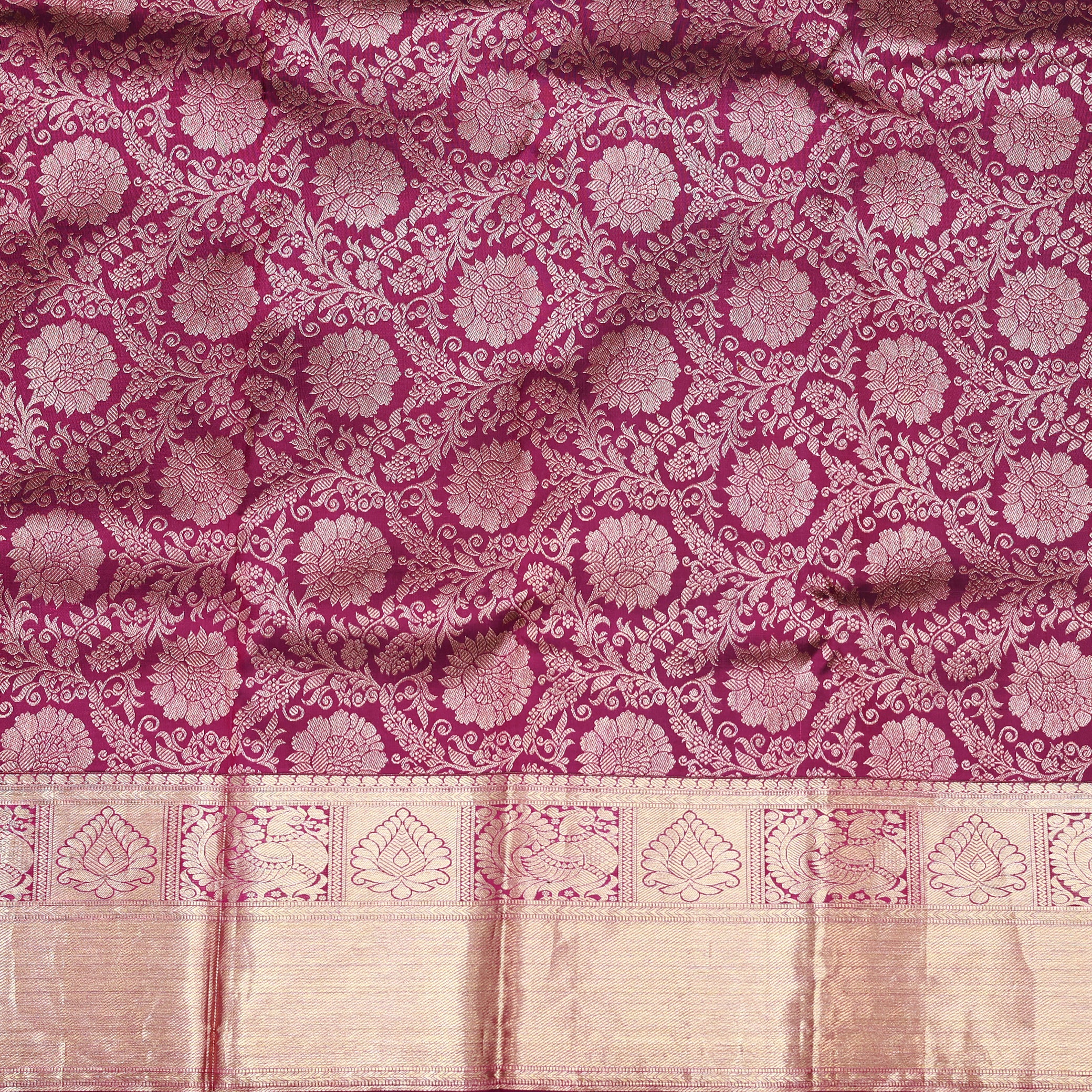 Magenta with Gold Zari Long Border Wedding Silk Saree