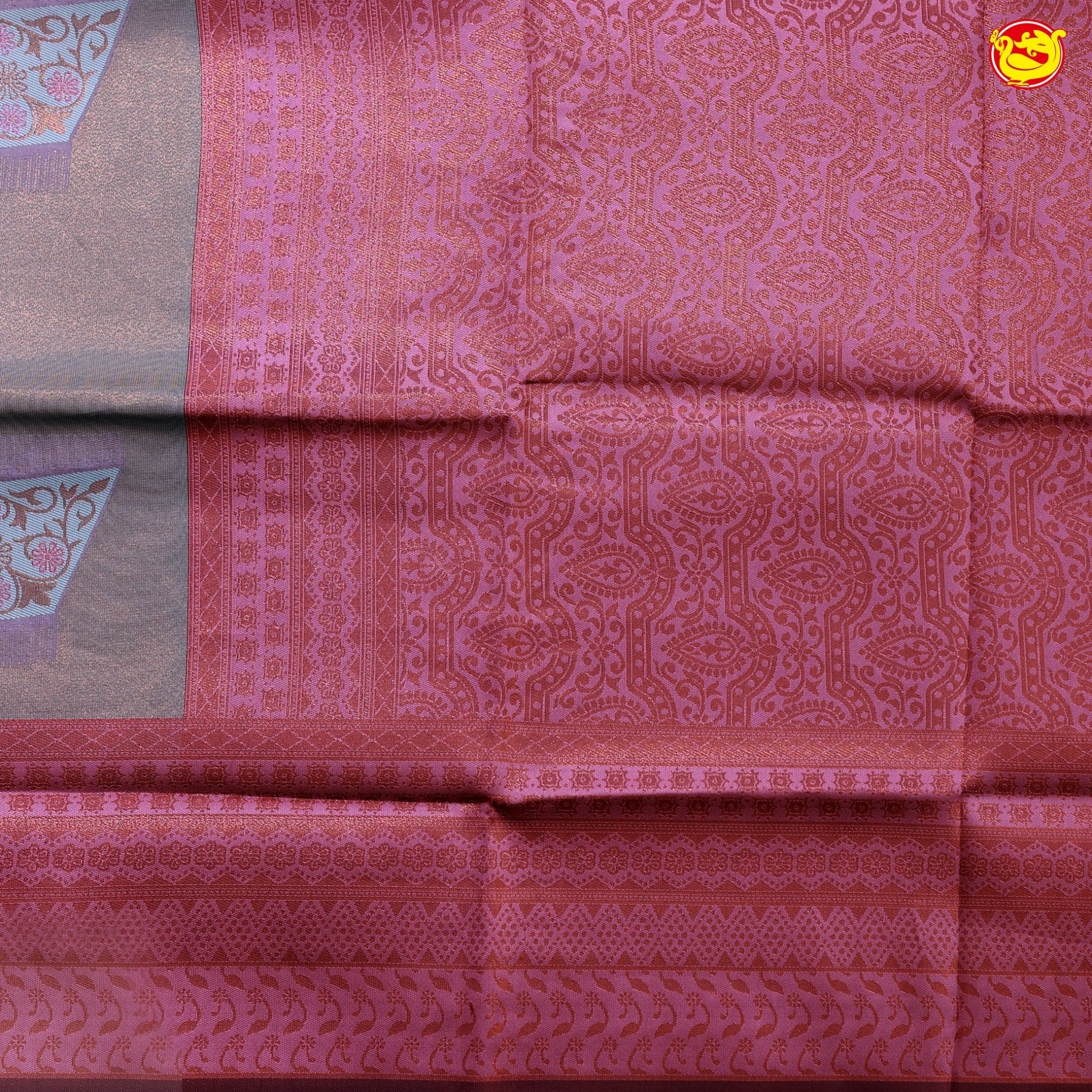 Grey with Copper with Maroon Border Kubera Silk Saree - Thenianantham