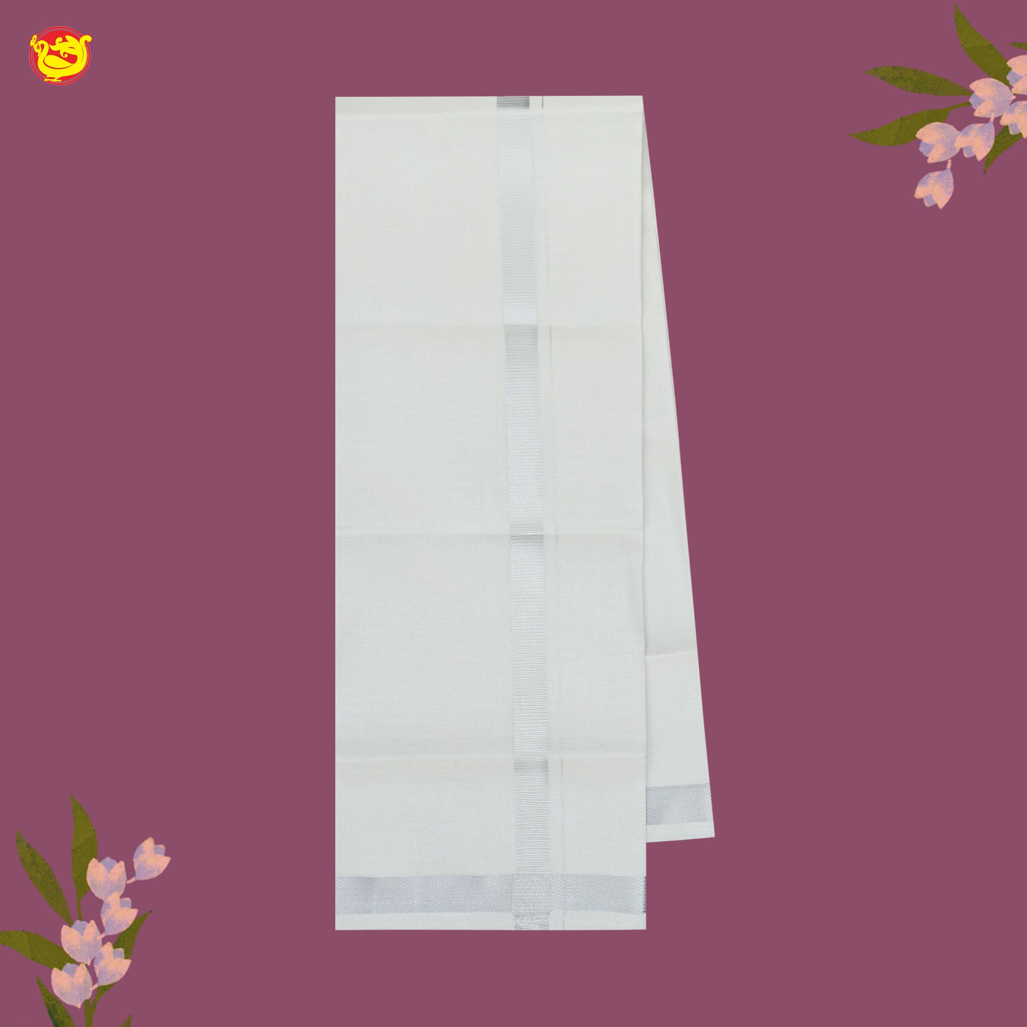 White with Silver Fancy Border Single Layer Cotton Men’s Dhoti