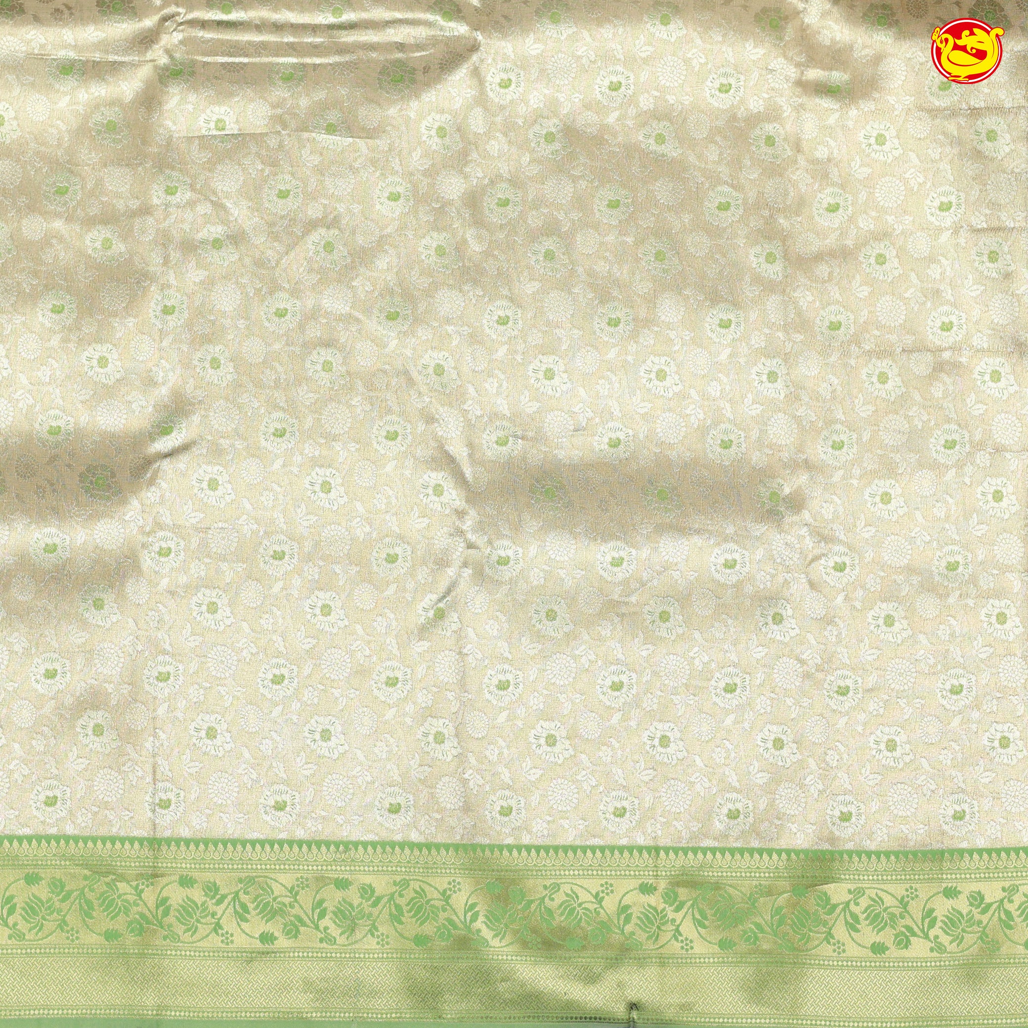 Gold with Light Green Floral Motifs Soft Tissue Silk Saree