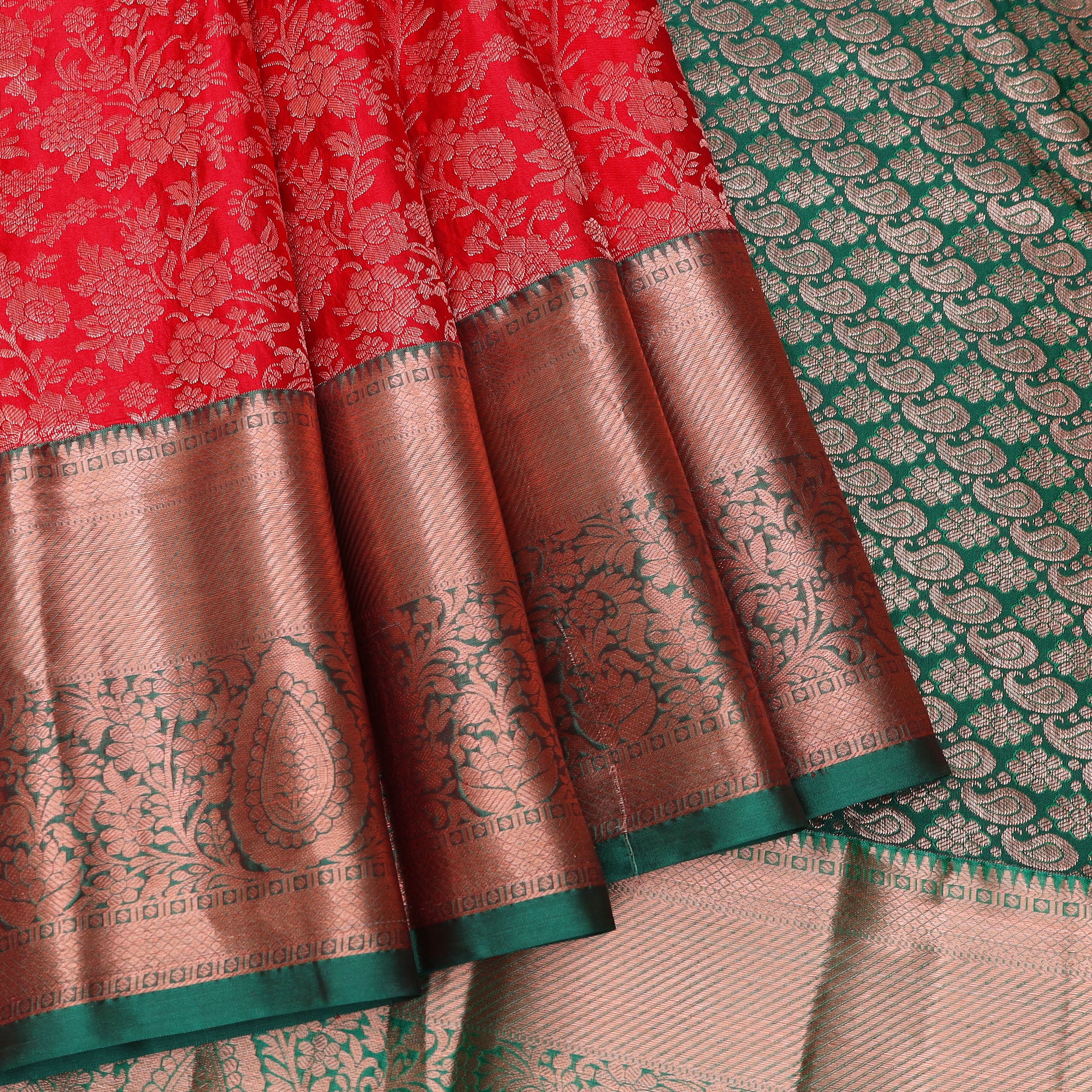 Red with Green Pure Kanchipuram Art Silk Saree