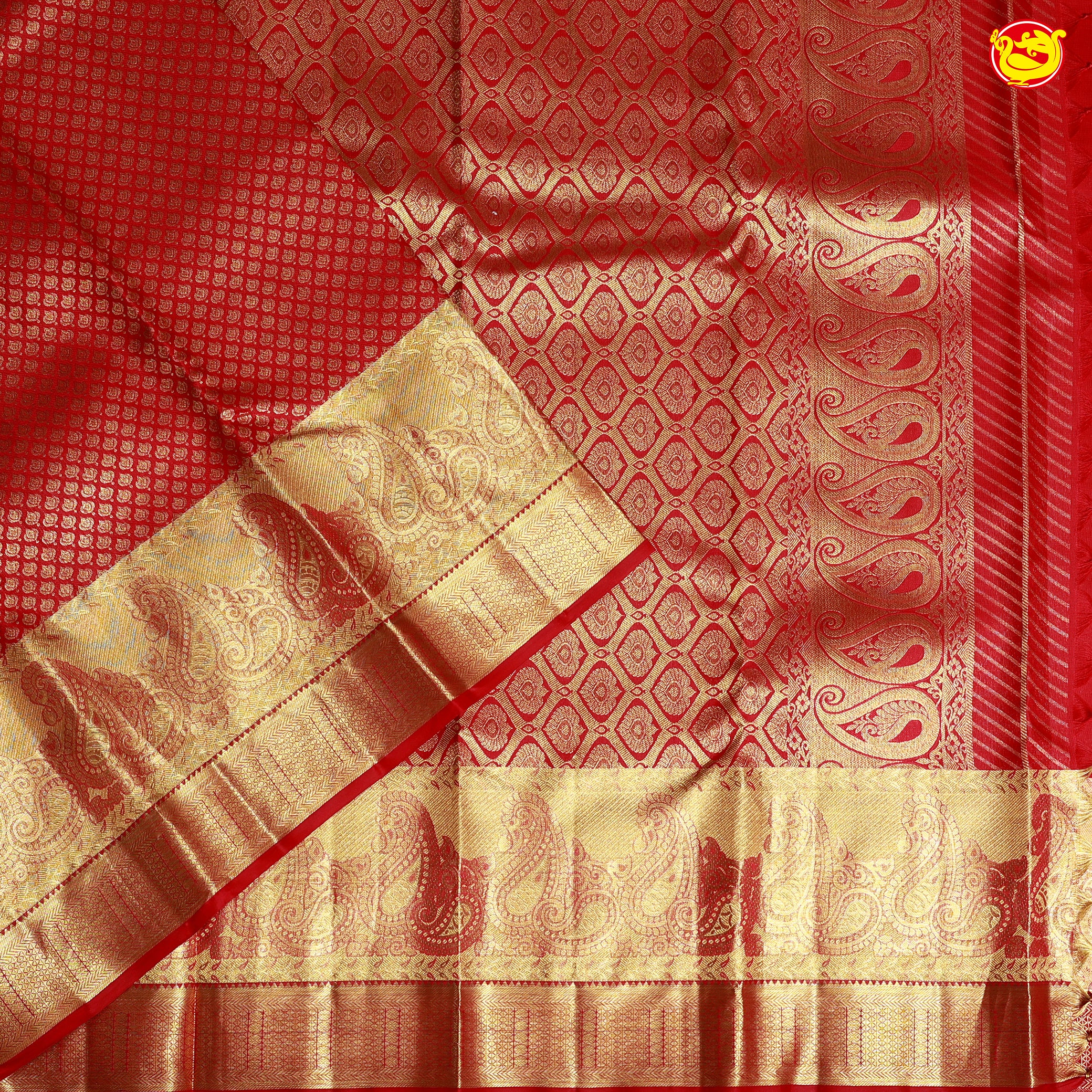 Dark Red with Traditional Mango Motifs in Gold Zari Border Wedding Silk Saree
