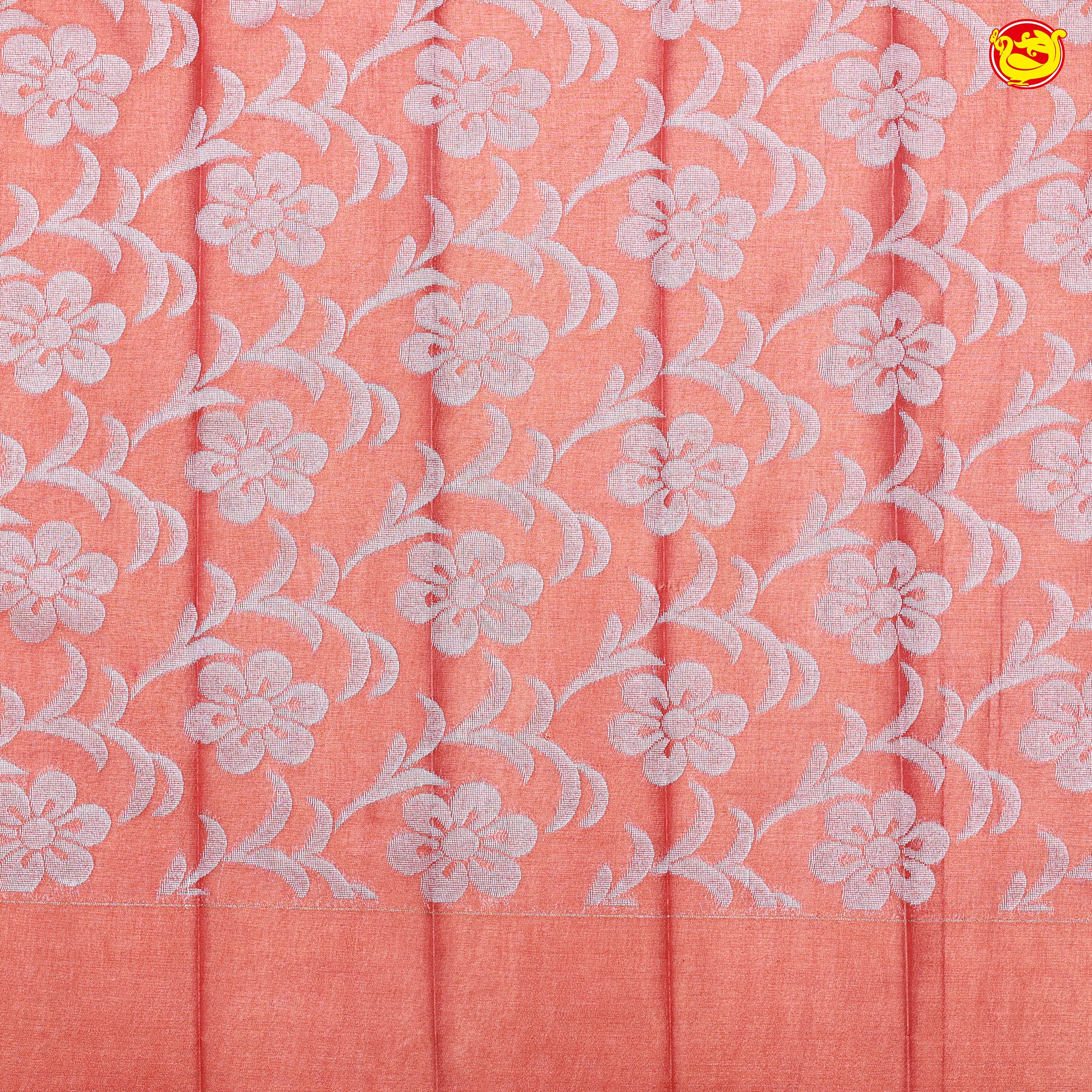 Orange with Green Floral Design Kotta Tissue Saree