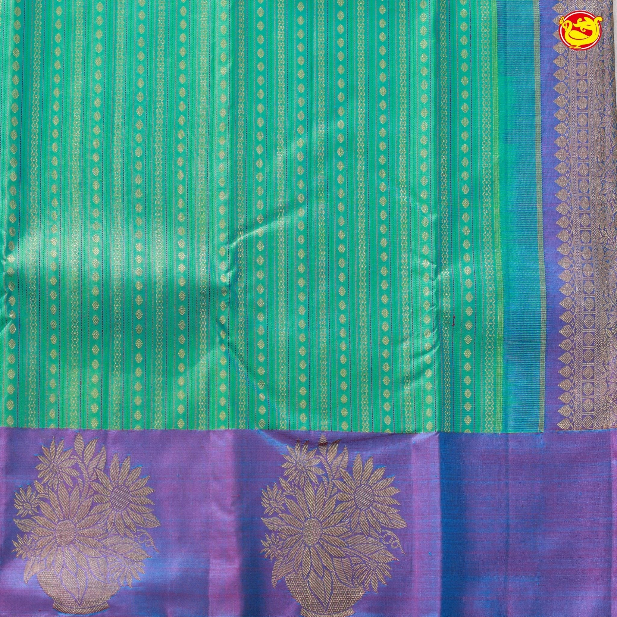 Light Sea Green with Purple Buttas Motifs Soft Silk Saree - Thenianantham