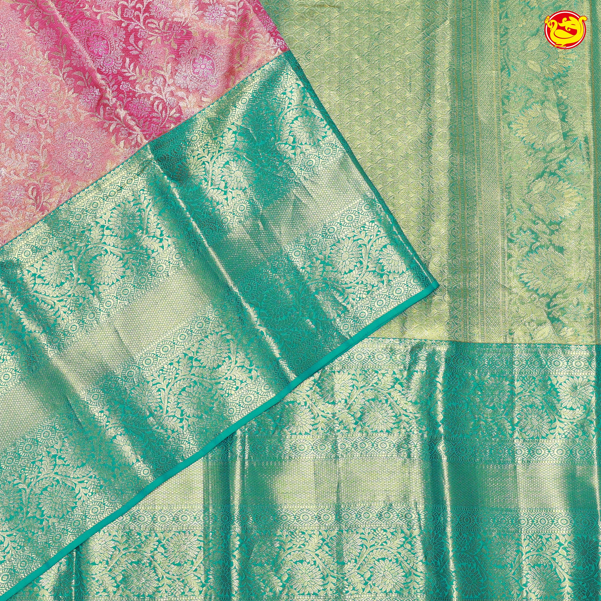 Pink with Water Green Traditional Tissue Wedding Silk Saree