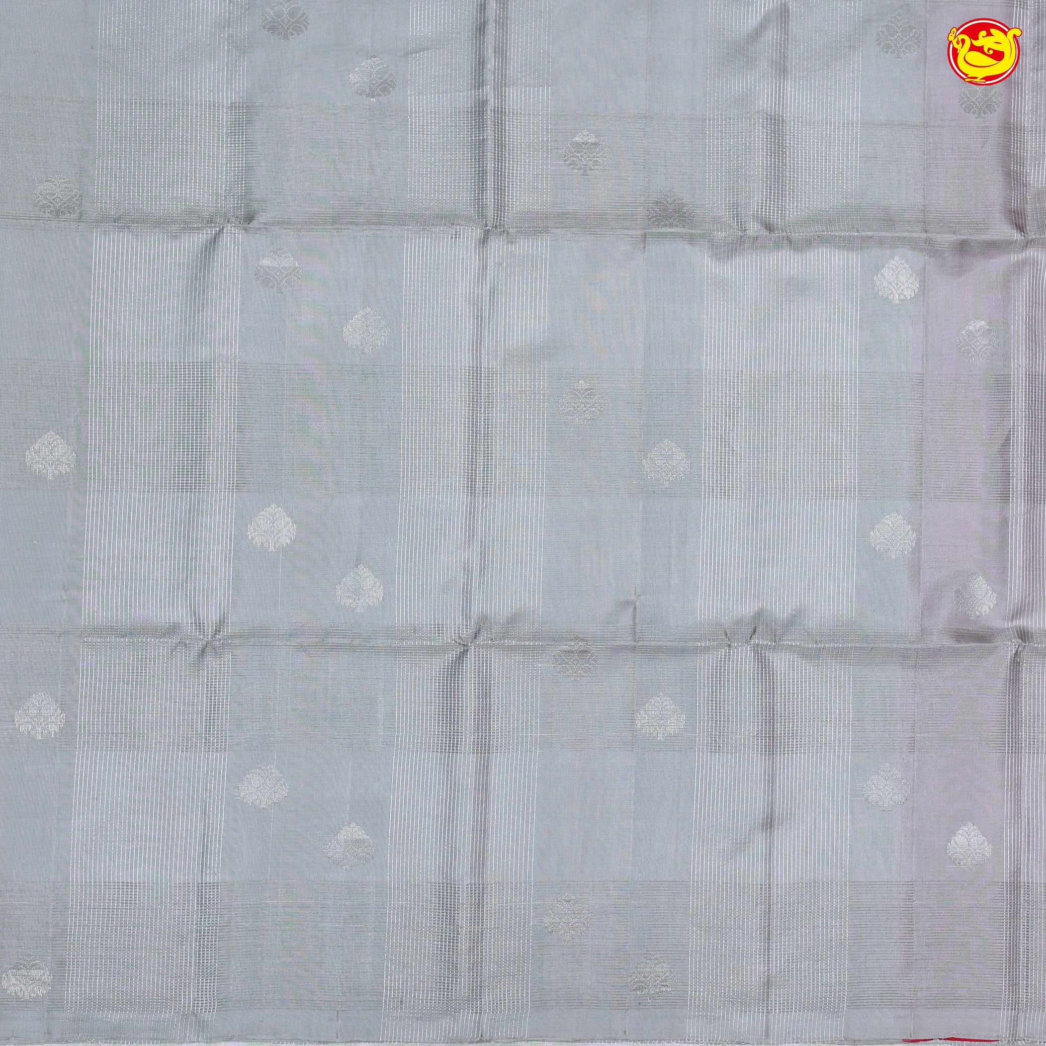 Grey with Pink Pallu Traditional Buttas in Silver Zari Soft Silk Saree