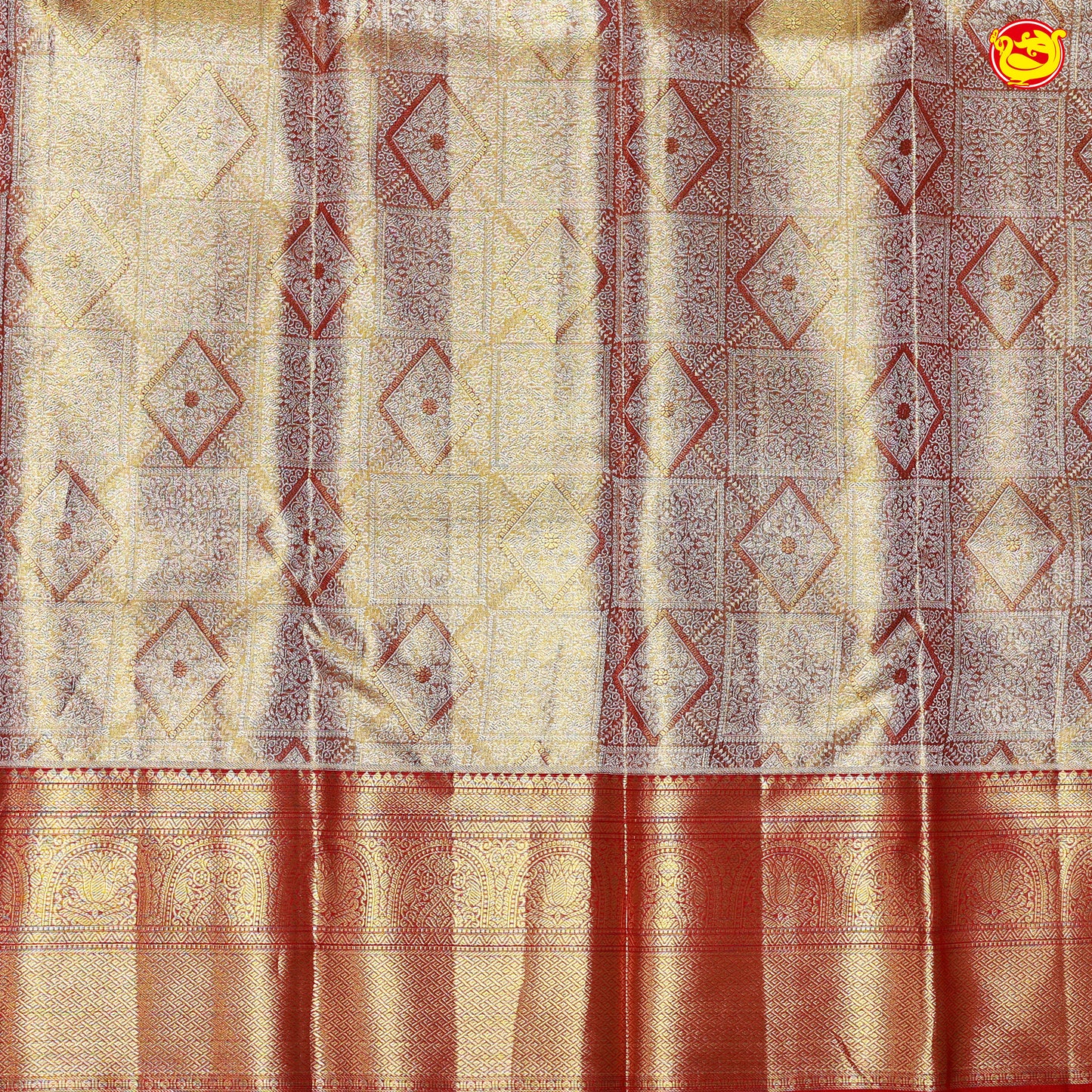 Golden with Red Border Traditional Tissue Wedding Silk Saree