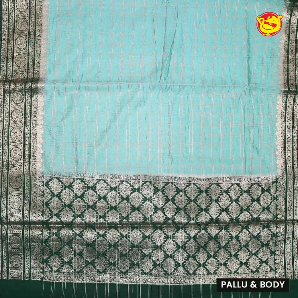 Light Sea green with Dark Green Stripes Design Semi Raw Silk Saree