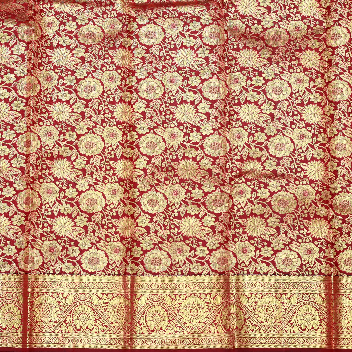 Dark Red with Gold Zari Border Wedding Silk Saree