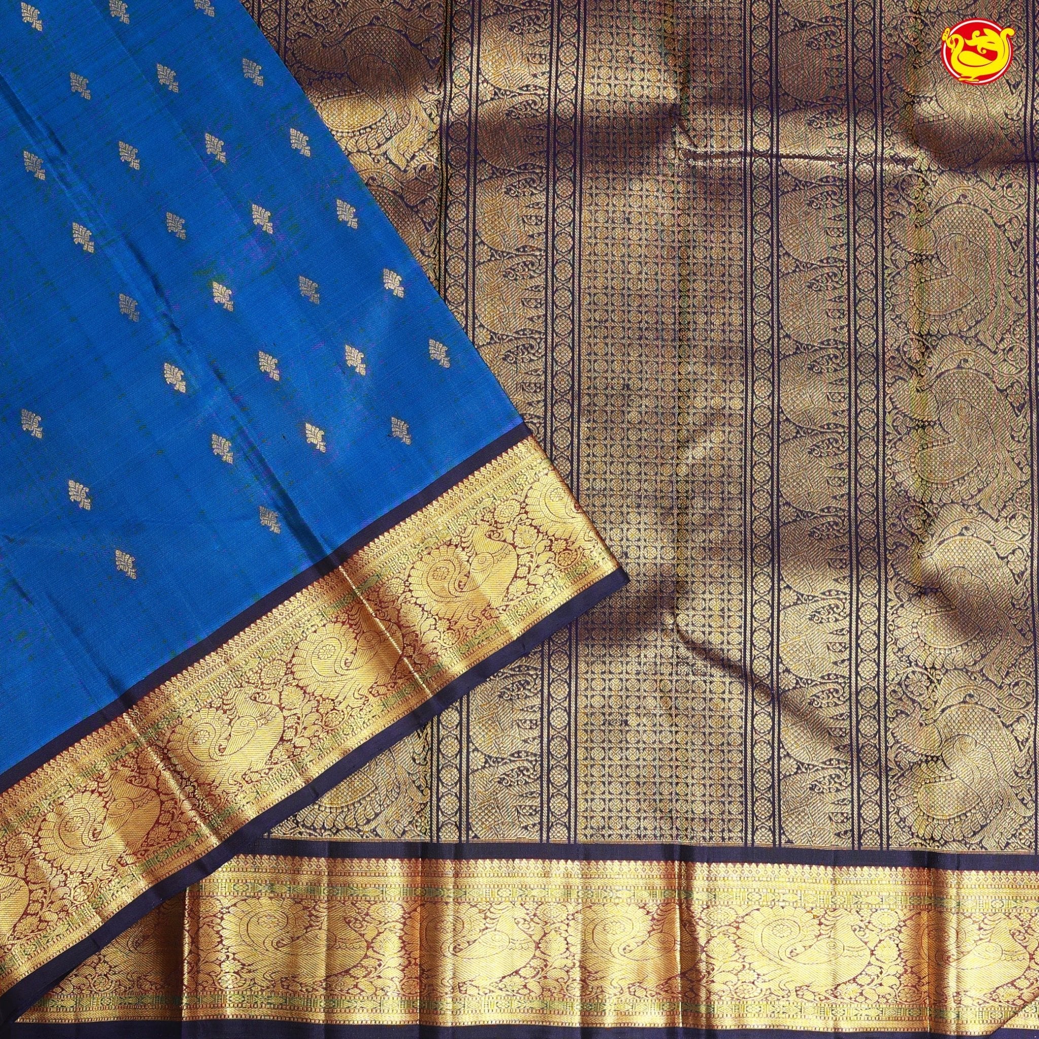 Royal Blue with Navy Blue Traditional Buttas Soft Silk Saree - Thenianantham