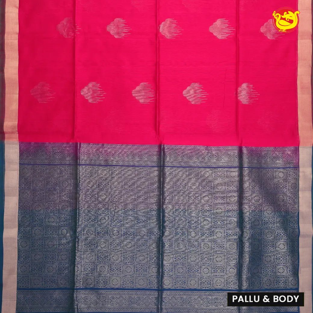 Pink With Navy blue Pure Silk Cotton Saree - Thenianantham