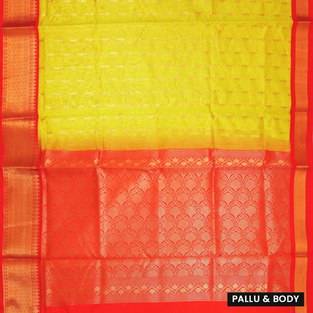 Lime Green With Red Semi Silk Cotton Saree