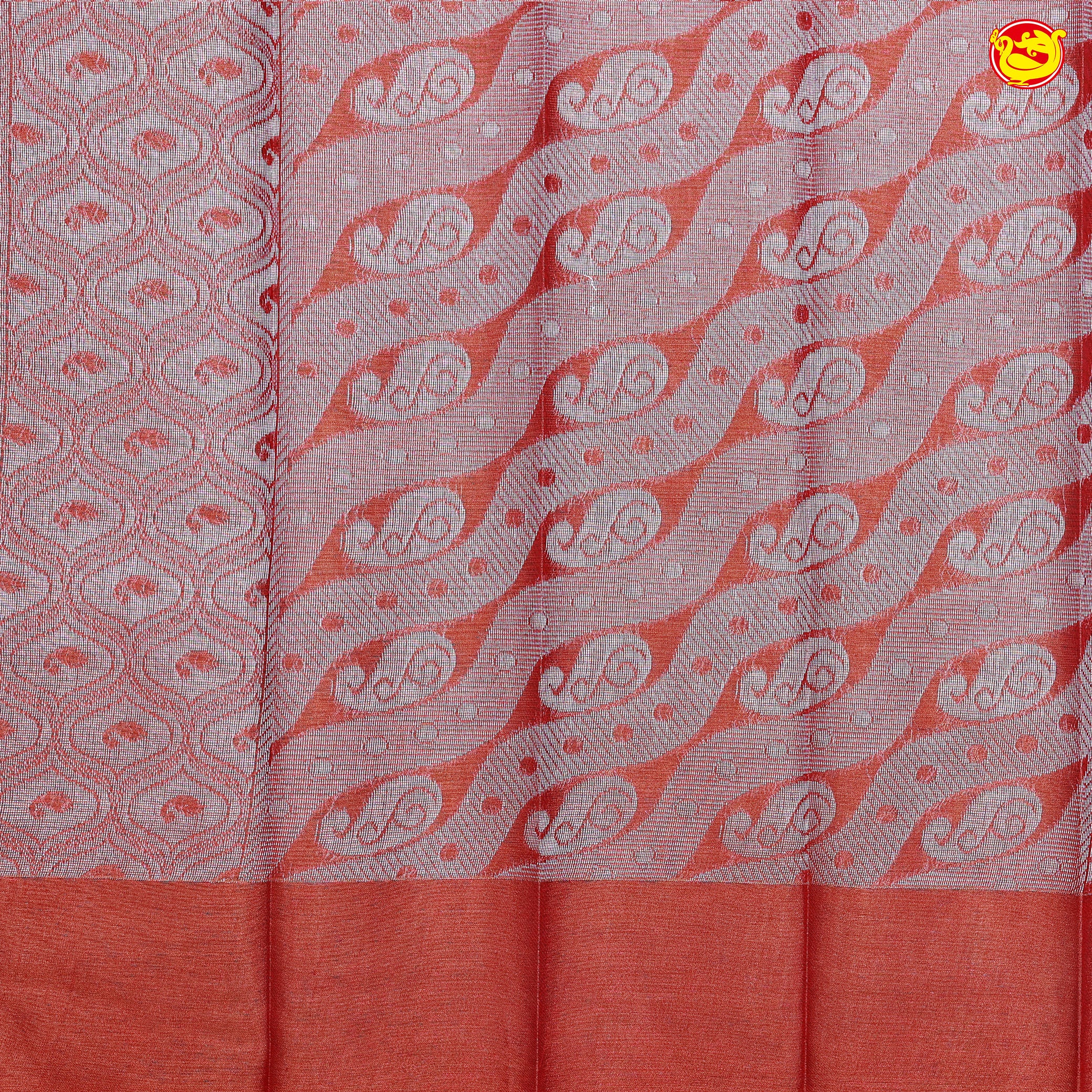 Blue and Grey with Orange Pallu Floral Design in Silver Zari Kotta Tissue Saree