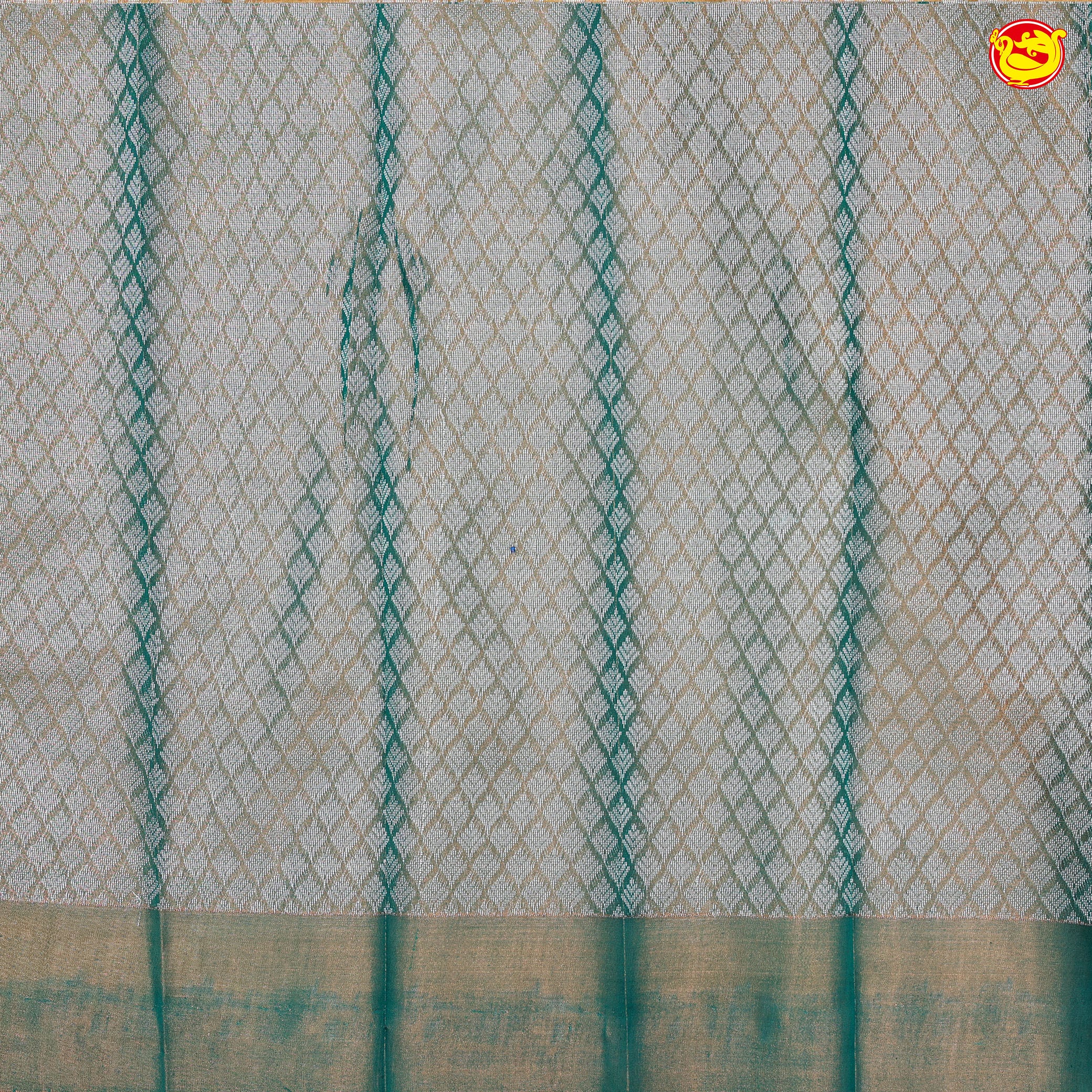 Mustard Yellow with Green Pallu Floral Design in Silver Zari Kotta Tissue Saree