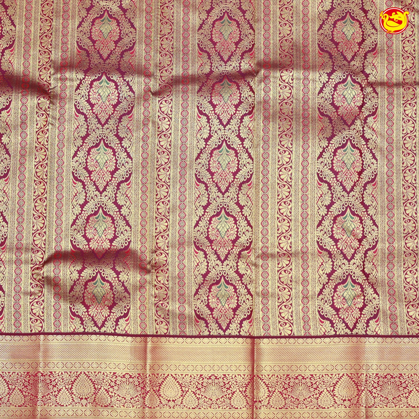 Dark Maroon with Dark Pink Gold Zari Long Border Wedding Silk Saree