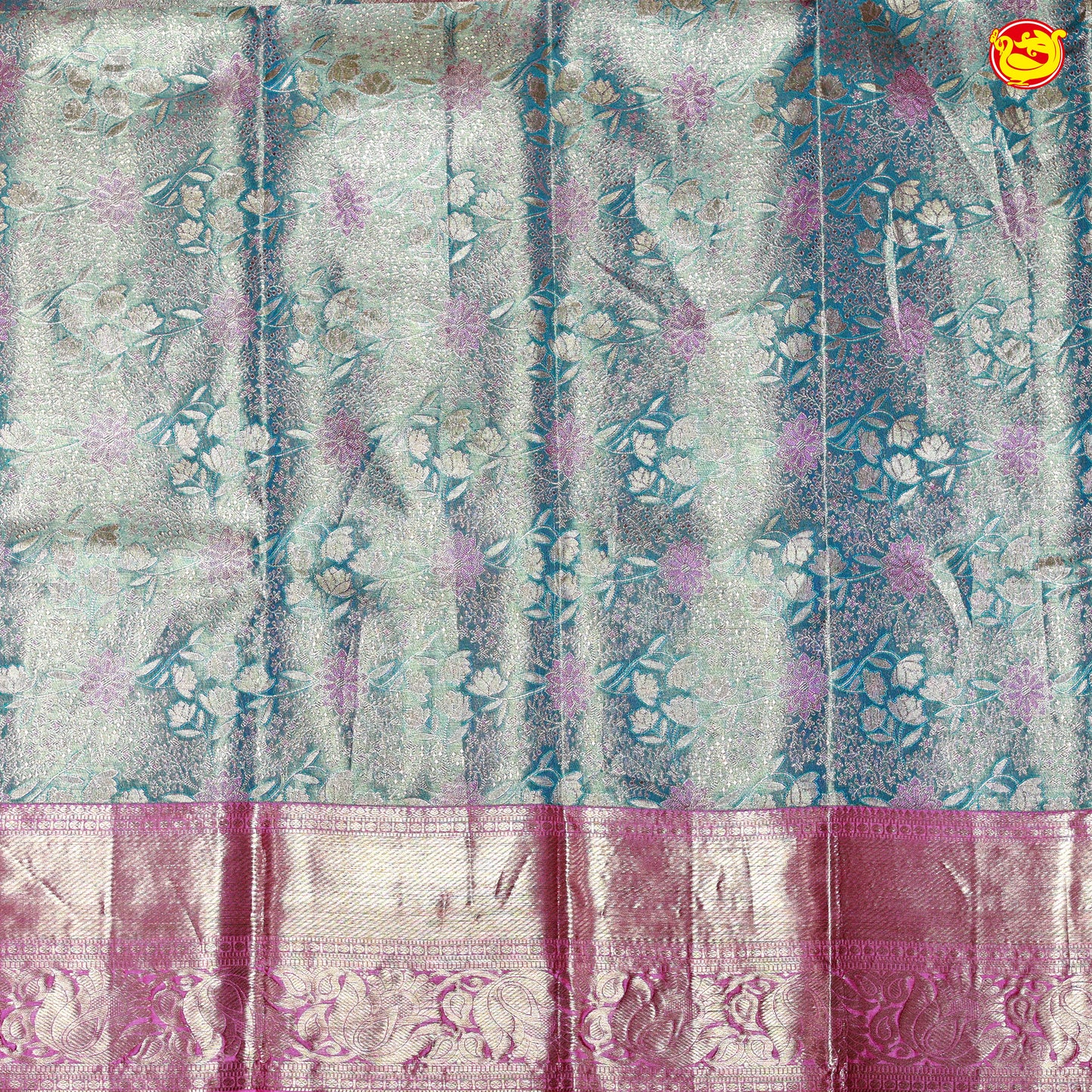 Water Blue with Pink Traditional Tissue Wedding Silk Saree