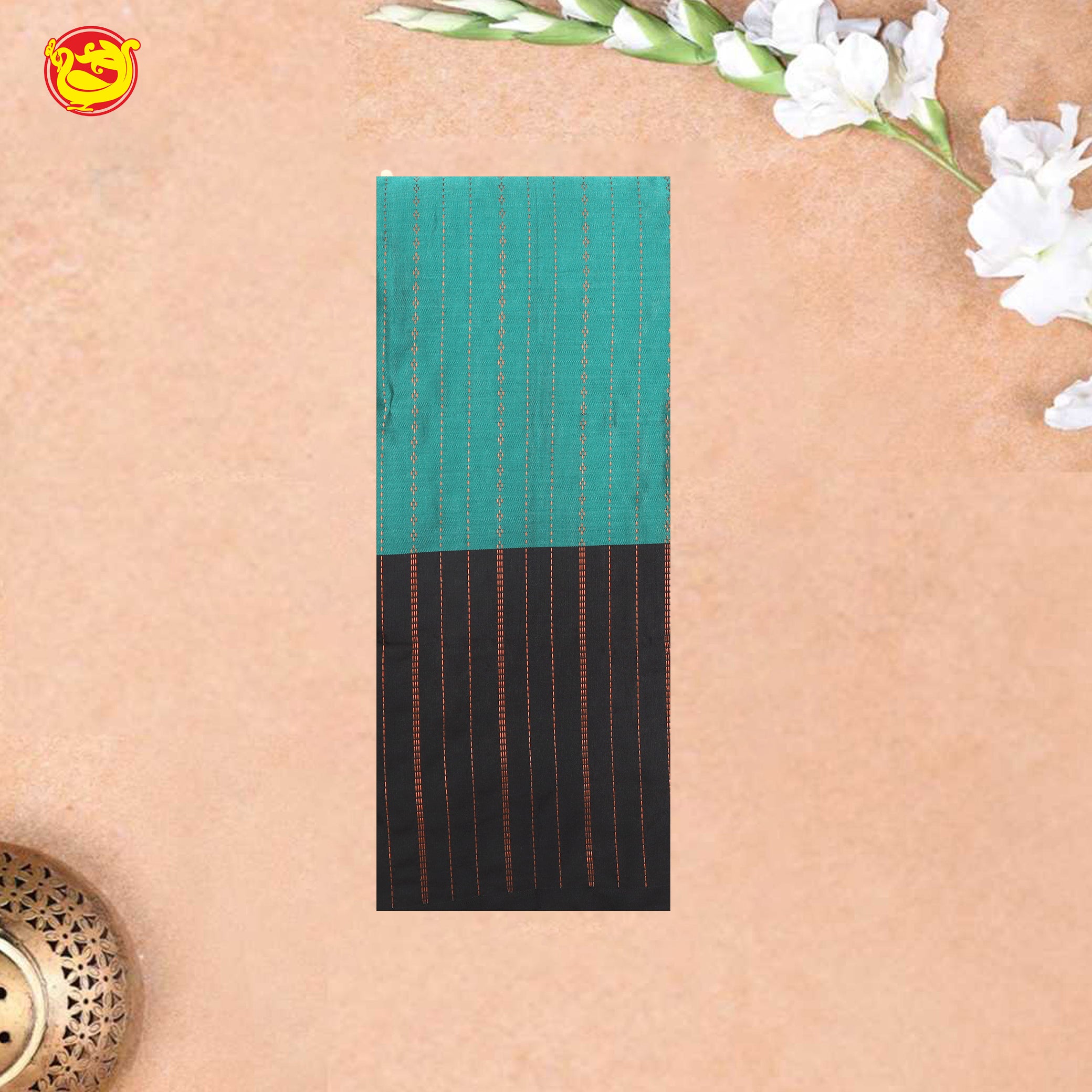 Teal Blue with Black Arani Fancy Silk Saree