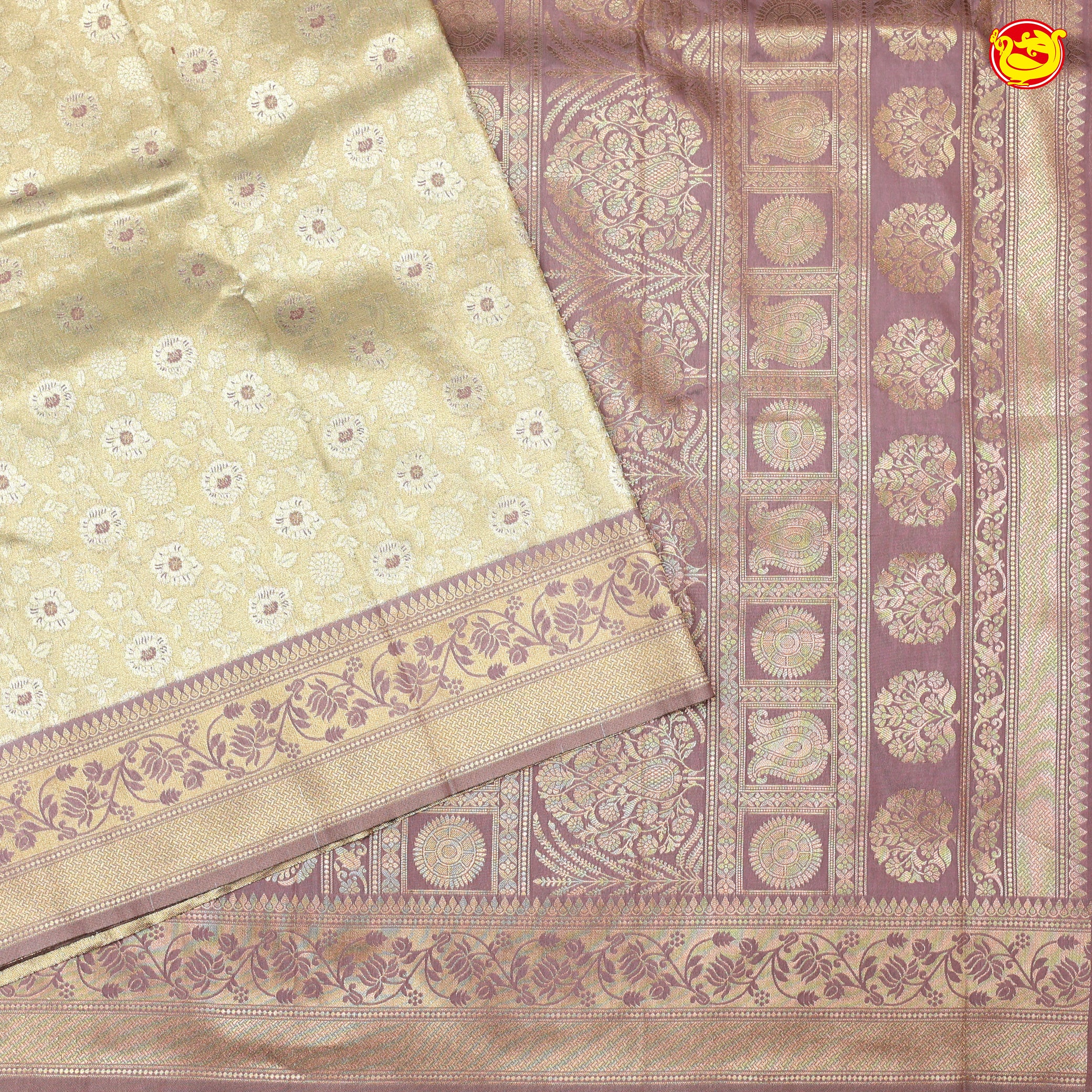 Gold with Lilac Border Tissue Silk Saree