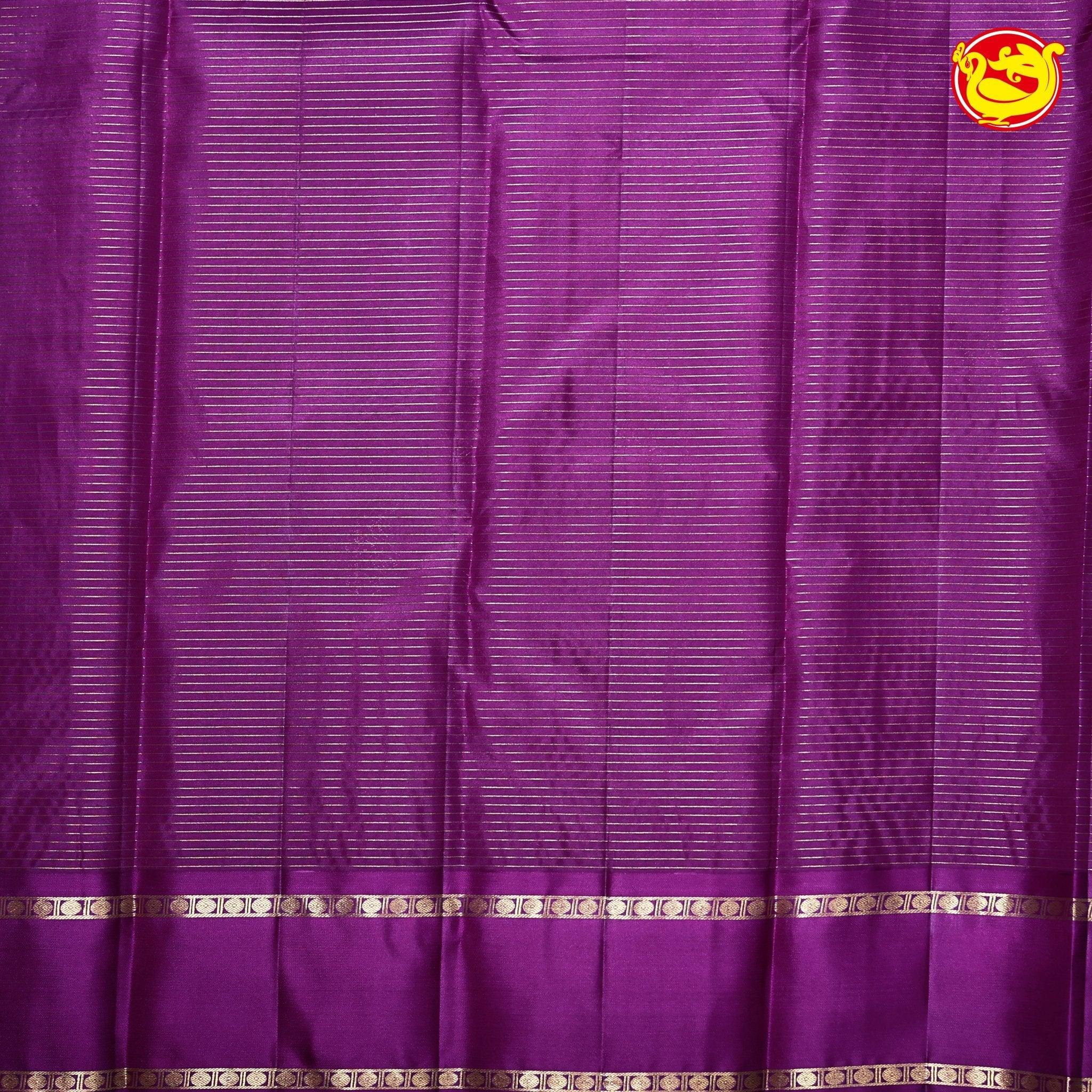 Purple with Magenta Checked Buttas Gold Zari Border Pure Kanjivaram Soft Silk Saree - Thenianantham