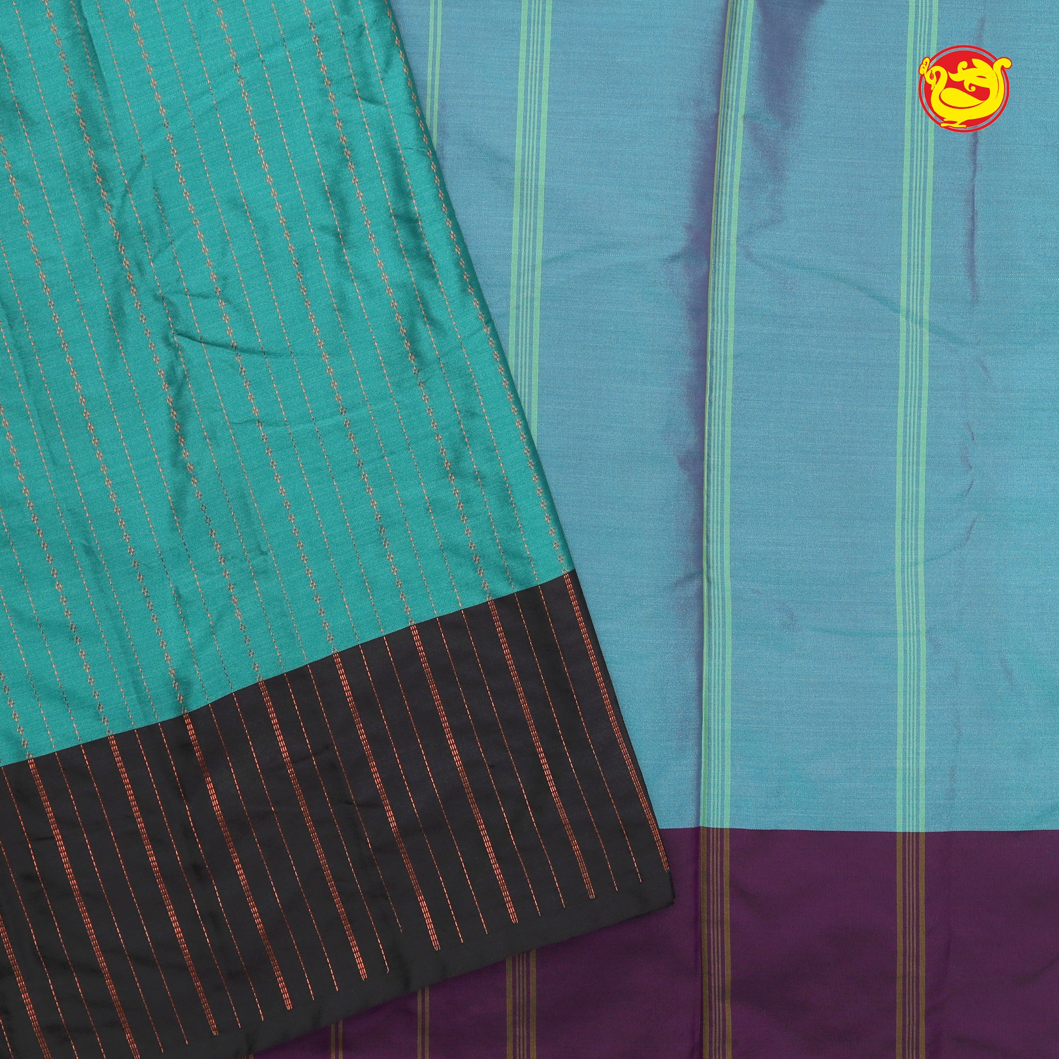 Teal Blue with Black Arani Fancy Silk Saree