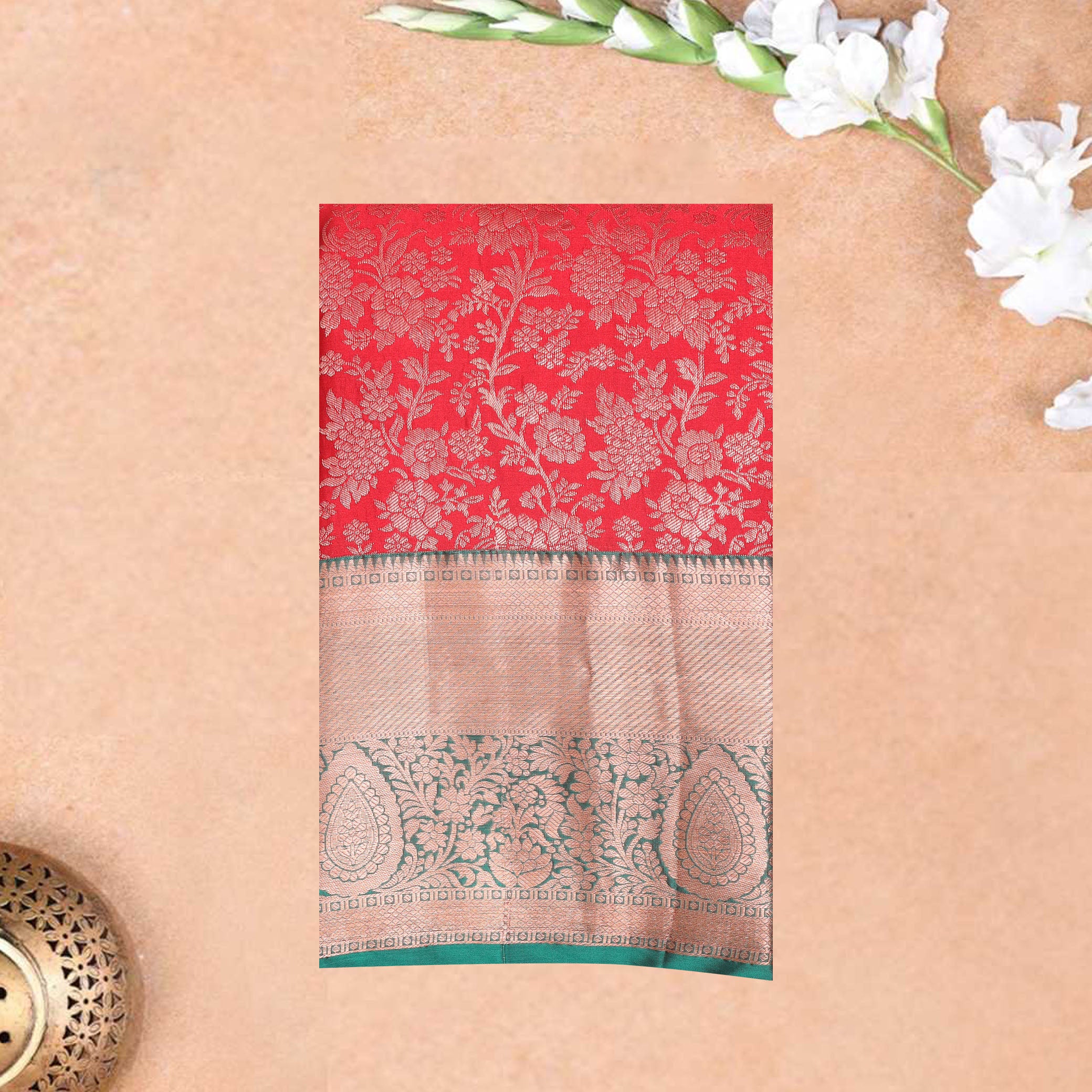 Red with Green Pure Kanchipuram Art Silk Saree