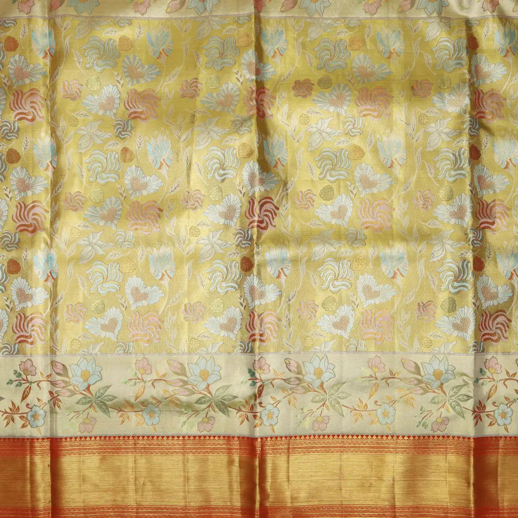 Gold with Red Traditional Tissue Wedding Silk Saree