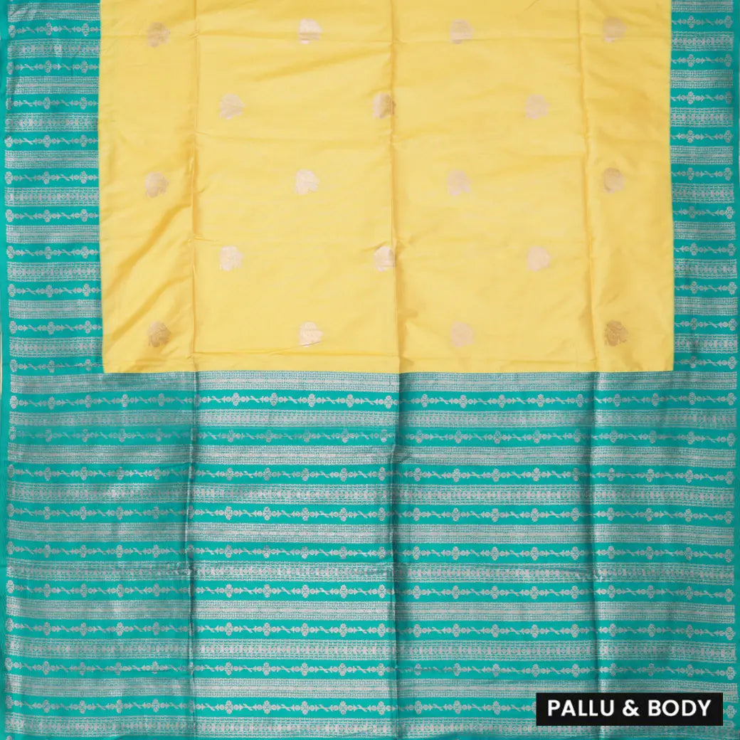 Yellow with Green Soft Silk Saree