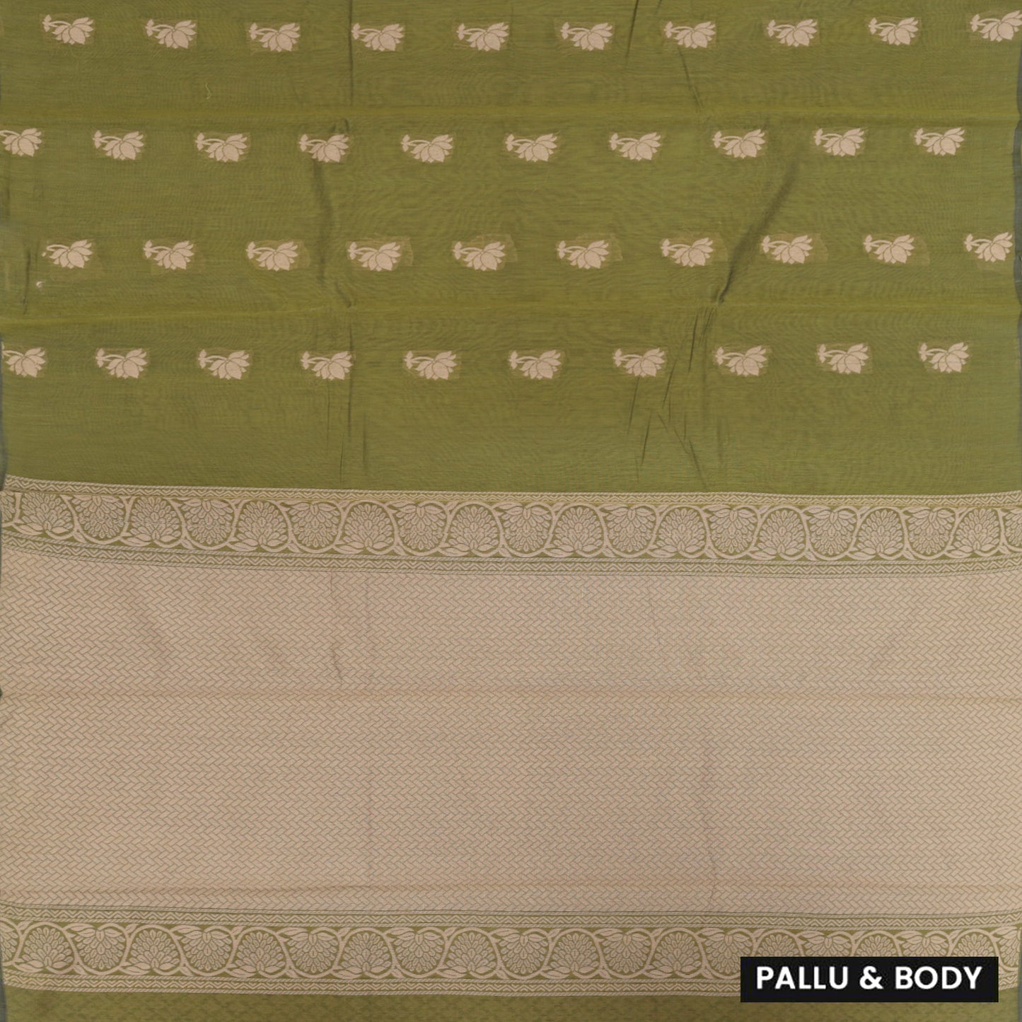 Olive green Blue With Sandal Zari Silk Cotton Saree