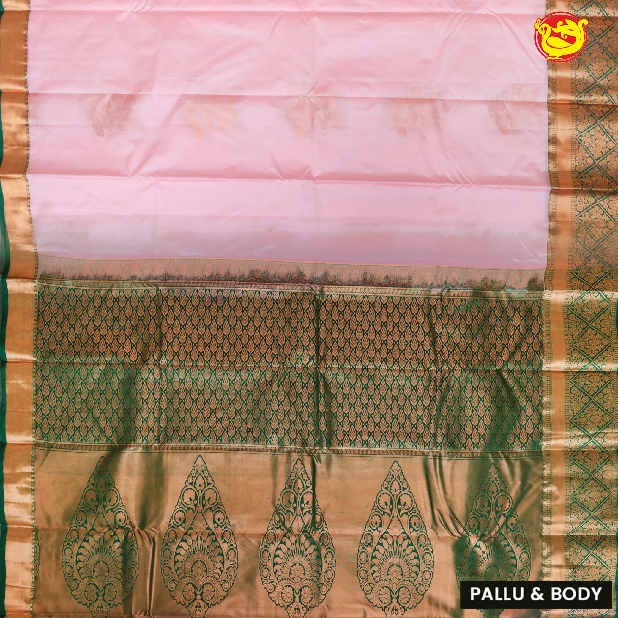 Baby Pink with Green Soft Silk Saree
