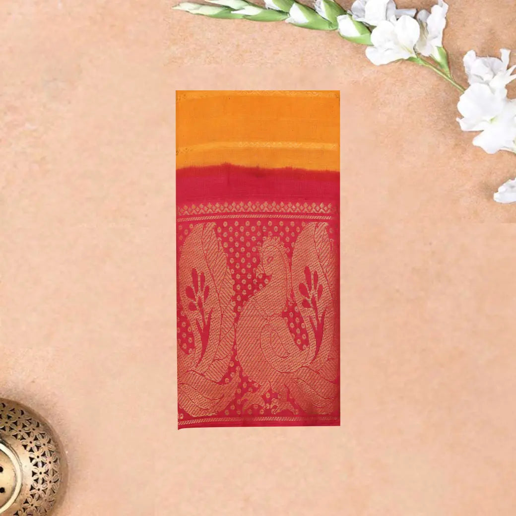 Orange with Red Stripes Sungudi Cotton Saree without Blouse