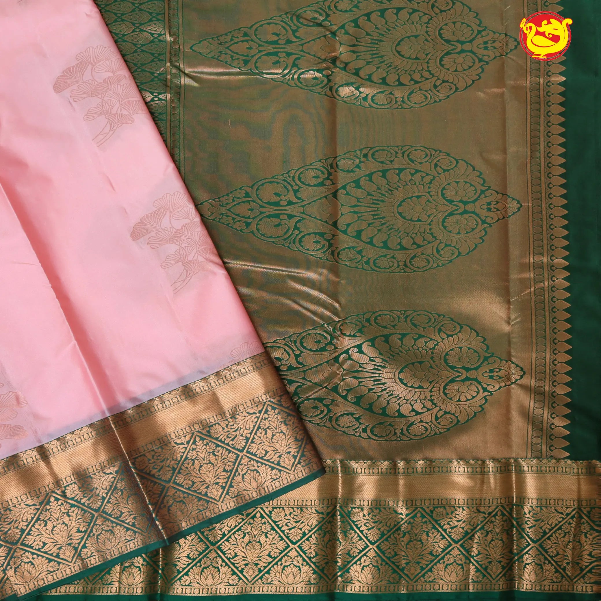 Baby Pink with Green Soft Silk Saree