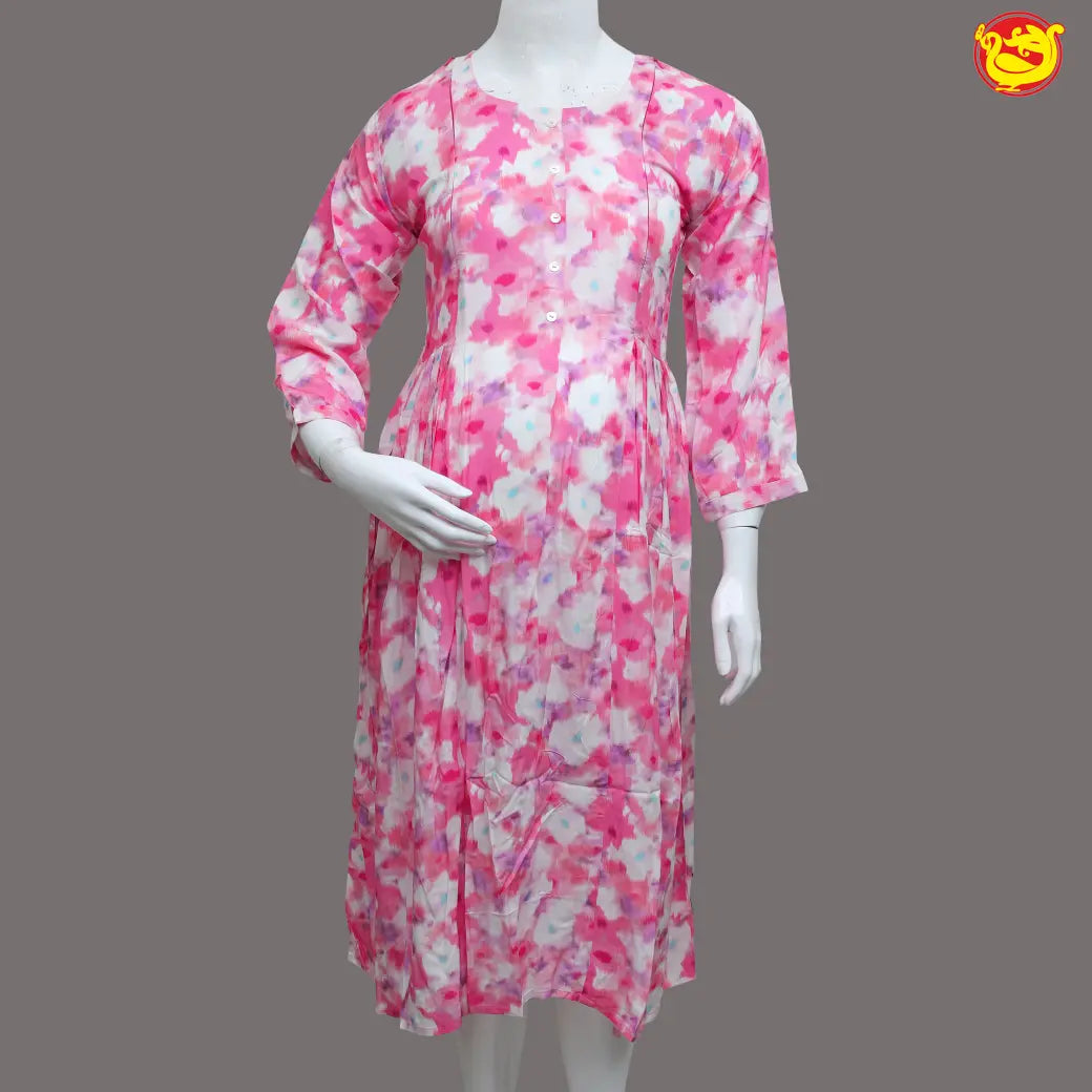 Pink with White Ladies Branded Readymade Maternity Long Top