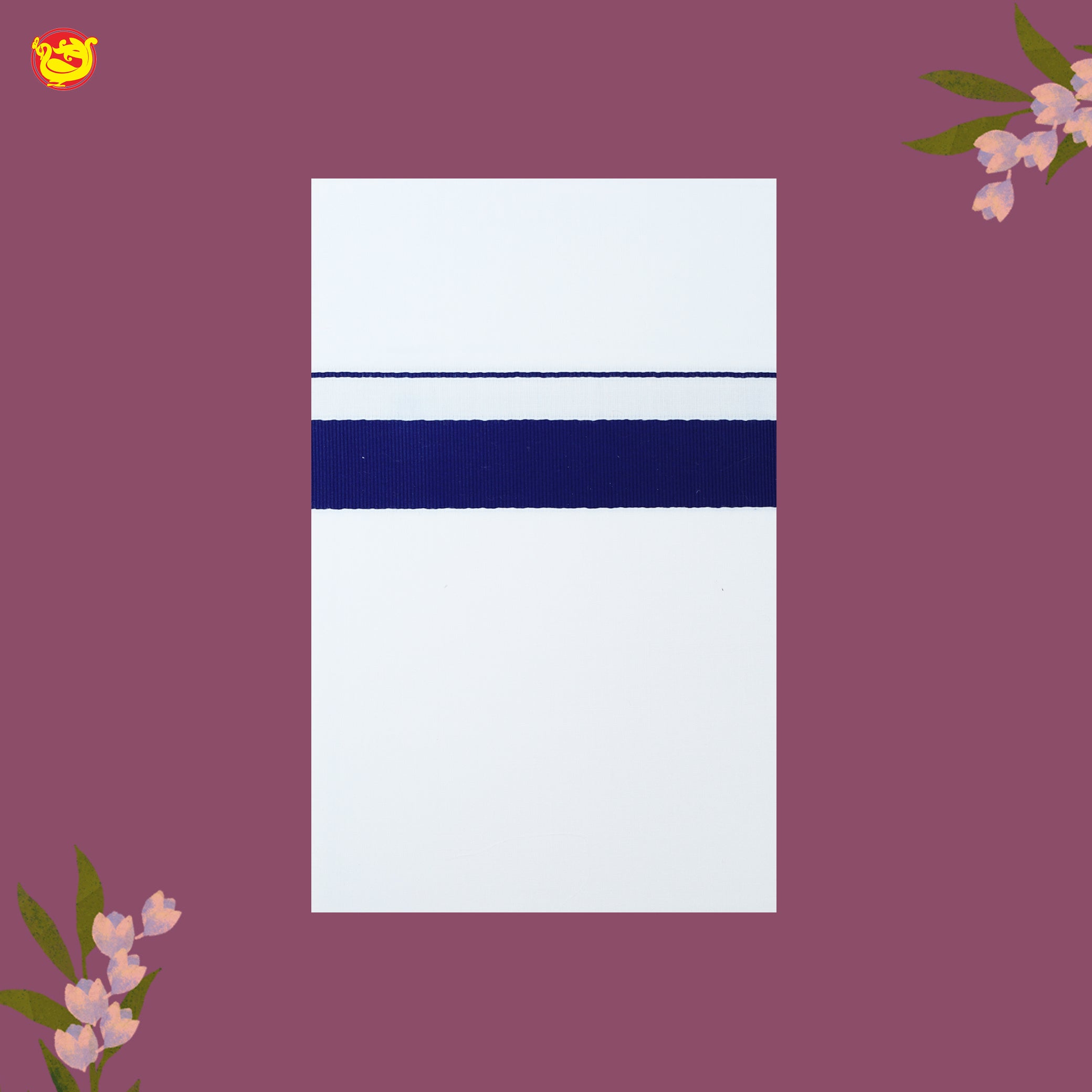 White with Navy Blue Fancy Border Single Layer Cotton Men’s Dhoti