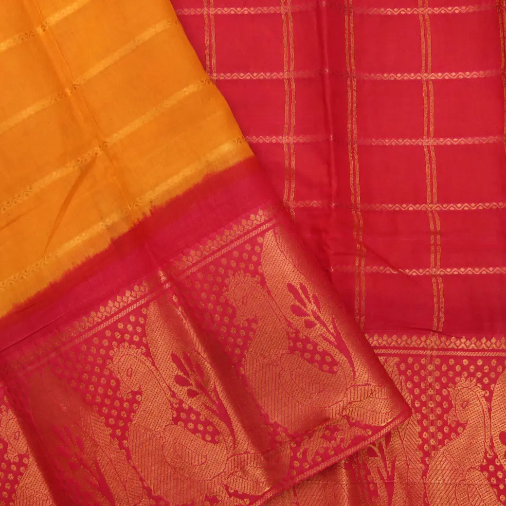 Orange with Red Stripes Sungudi Cotton Saree without Blouse