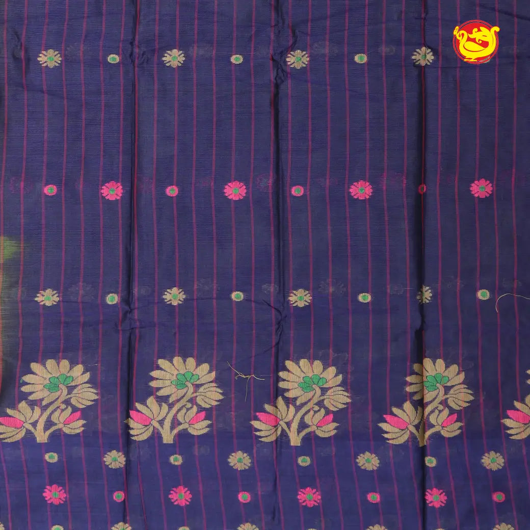 Olive Green With Blue Pure Bengal Cotton Saree without Blouse