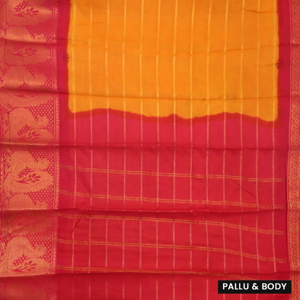 Orange with Red Stripes Sungudi Cotton Saree without Blouse